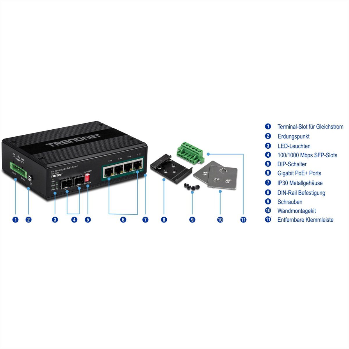 Trendnet TI-PG62B Gigabit Switch 2SFP Netzwerk-Switch 6port Industrial PoE