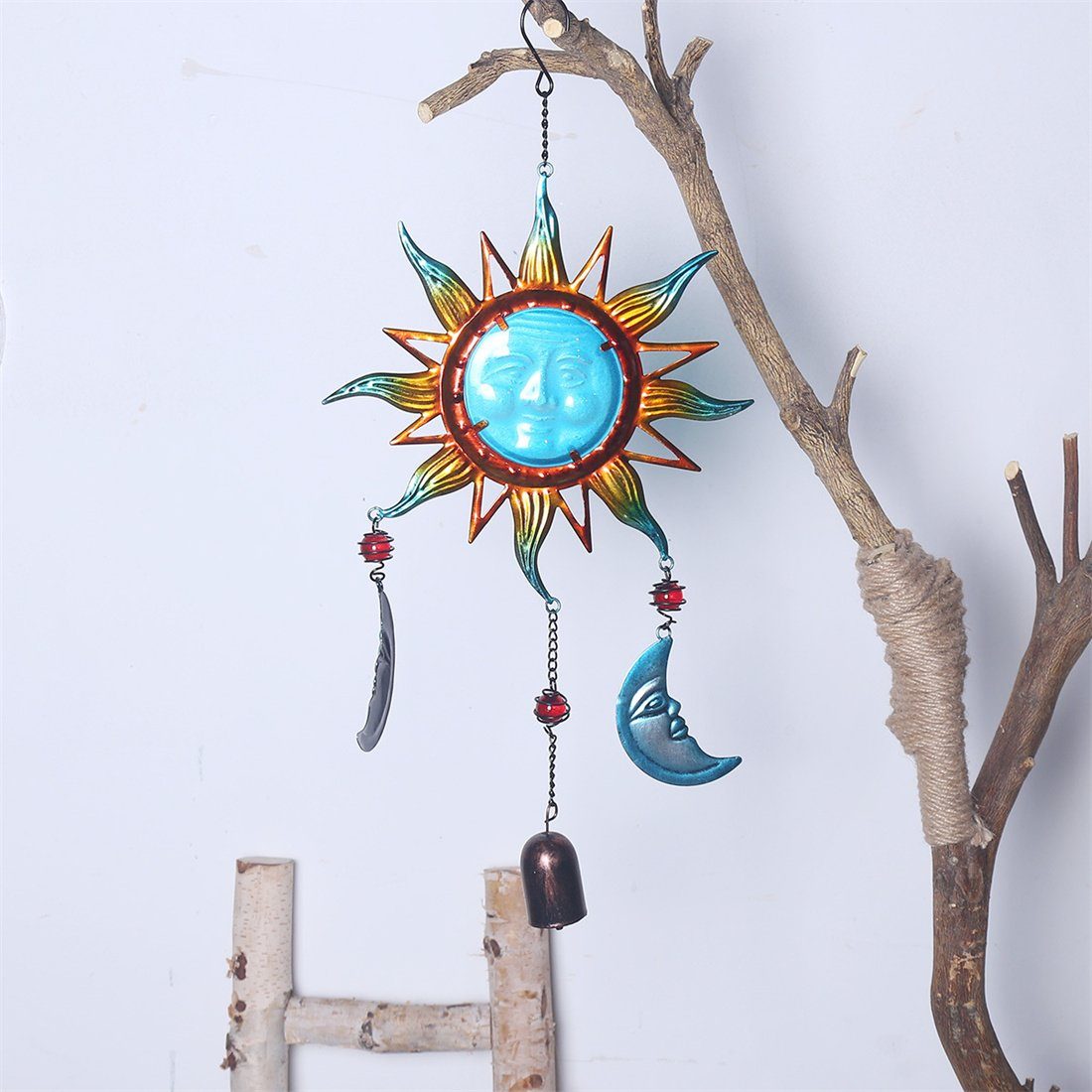 HOPPO~ Windspiel 49cm Wind Chime Sonne Haus hängend Vintage blau Charm, Gradient Patio