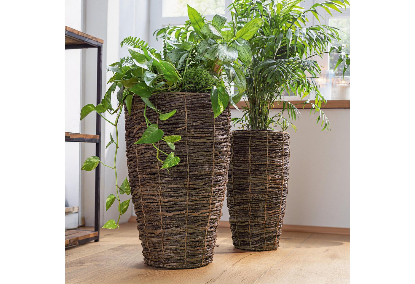 Thumbnail - Frank Flechtwaren Blumentopf 2 Übertöpfe Kokoszweige 45+55cm – Blumentopf