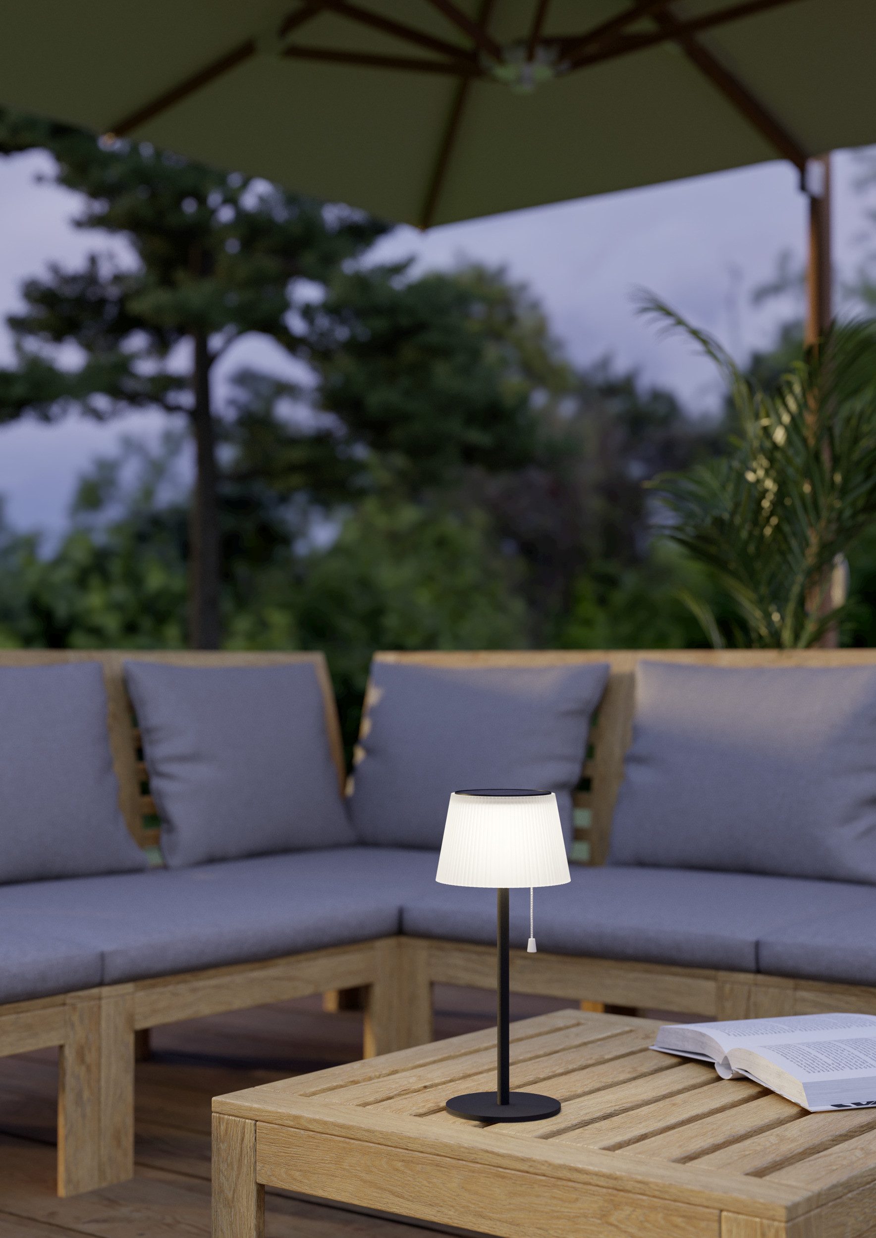 EGLO Tischleuchte SCORDIANO Tischlampe - Stahl - SOLAR-LED - 2,3W - IP44, Ein-/Ausschalter, USB-Anschluss mit Ladefunktion, LED fest integriert, Neutralweiß, Kaltweiß, Warmweiß, Solarleuchte, Außentischleuchte, Akku, Leselampe, H38 x Ø13 cm