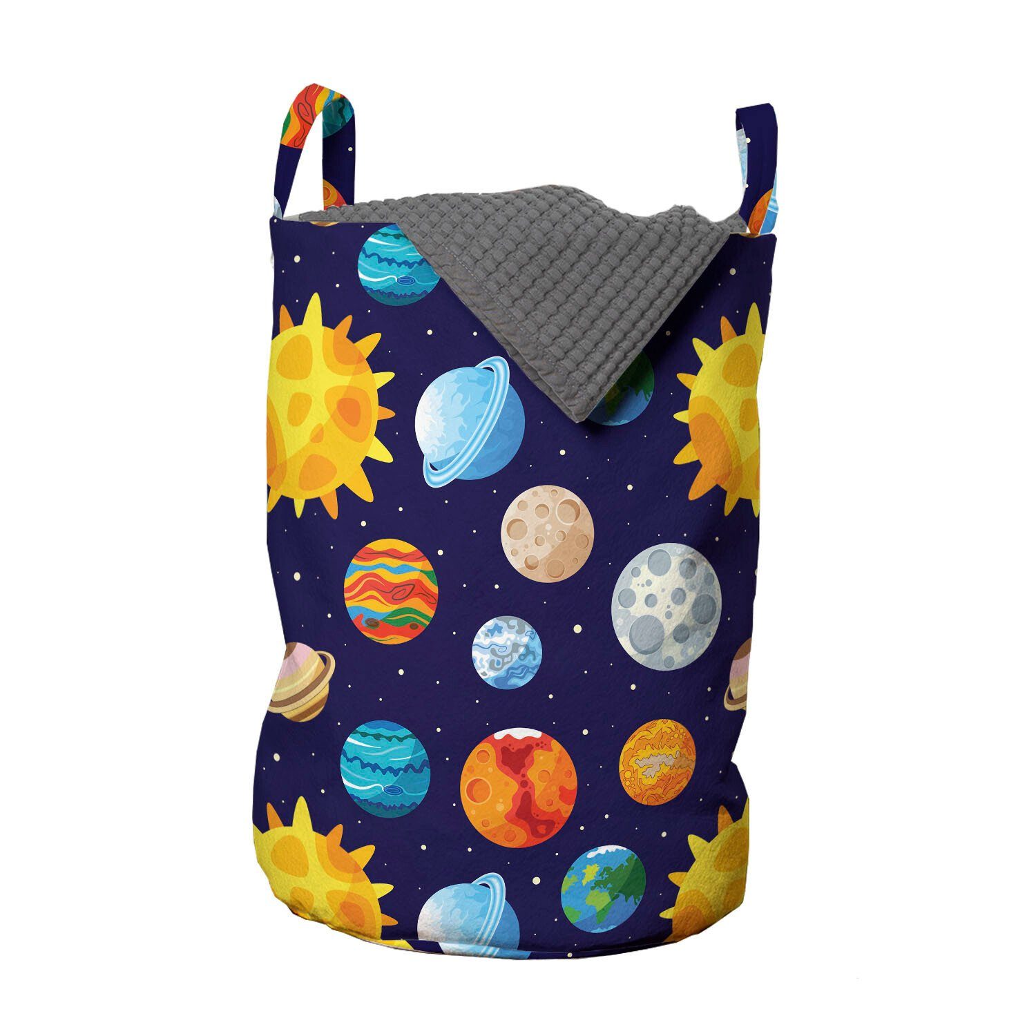 Abakuhaus Wäschesäckchen Wäschekorb mit Griffen Planet Kordelzugverschluss Weltraum für Bunter Cartoon Waschsalons