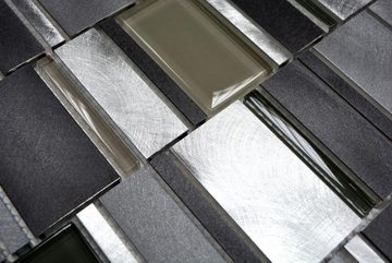 Mosani Mosaikfliesen Mosaik Fliese Aluminium Kombination Glasmosaik grau Küchenrückwand
