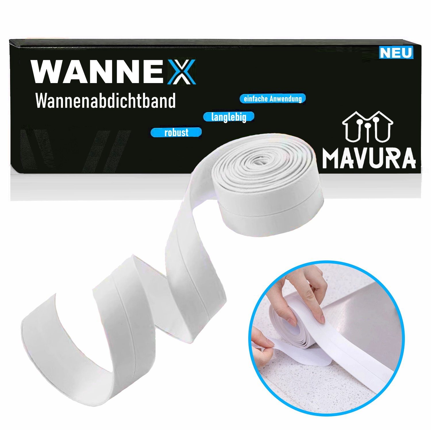 MAVURA Wannenabdichtband WANNEX Wannendichtband Dichtband Badezimmer Badewanne, Dusche Fuge Wannenband Abdichtung selbstklebend 5m