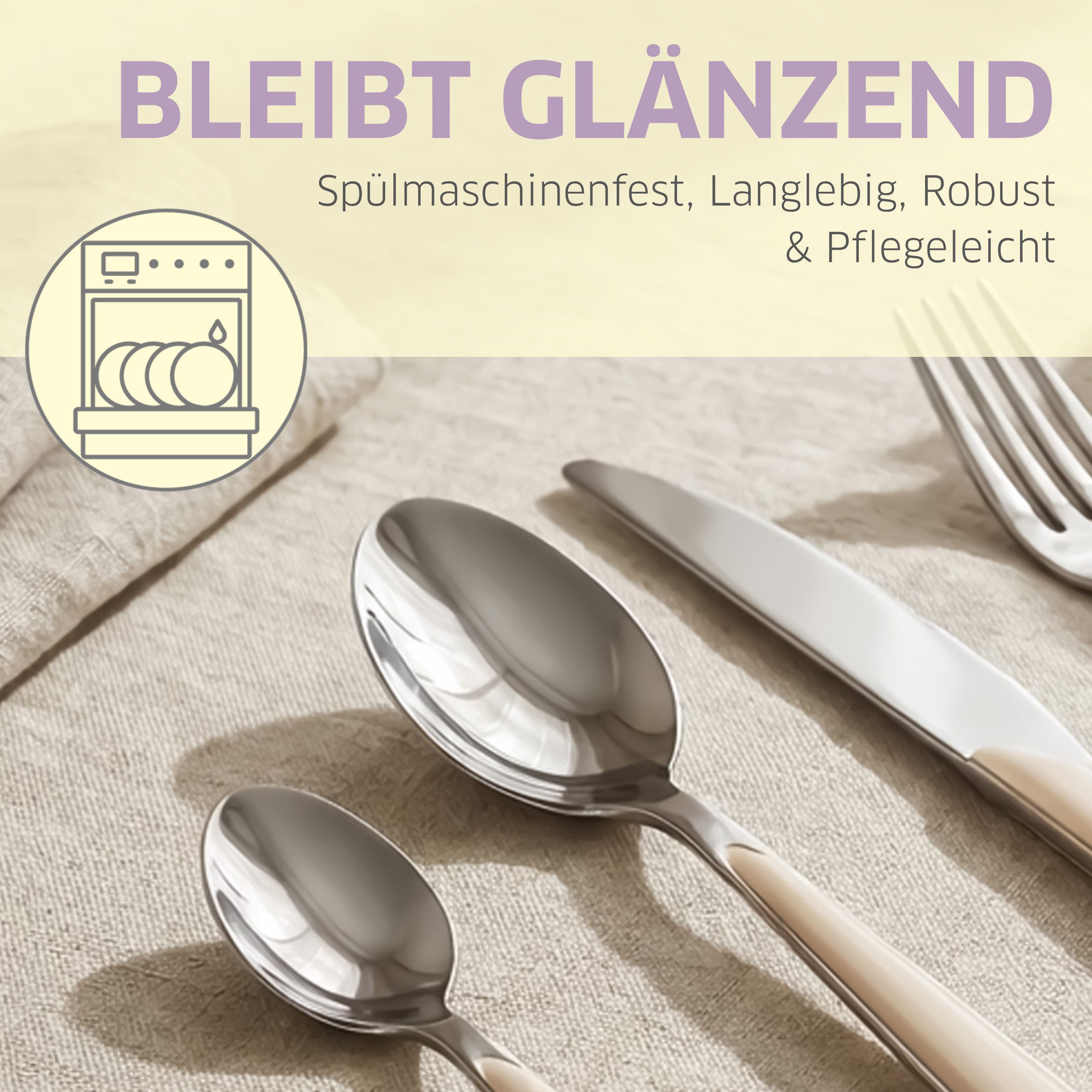 Kuppels Besteck-Set PRISMA (24-tlg), 6 Personen, Edelstahl Rostfrei 18/0, spülmaschinenfest, in baumwolle, mattiert – Bild 3 von 5