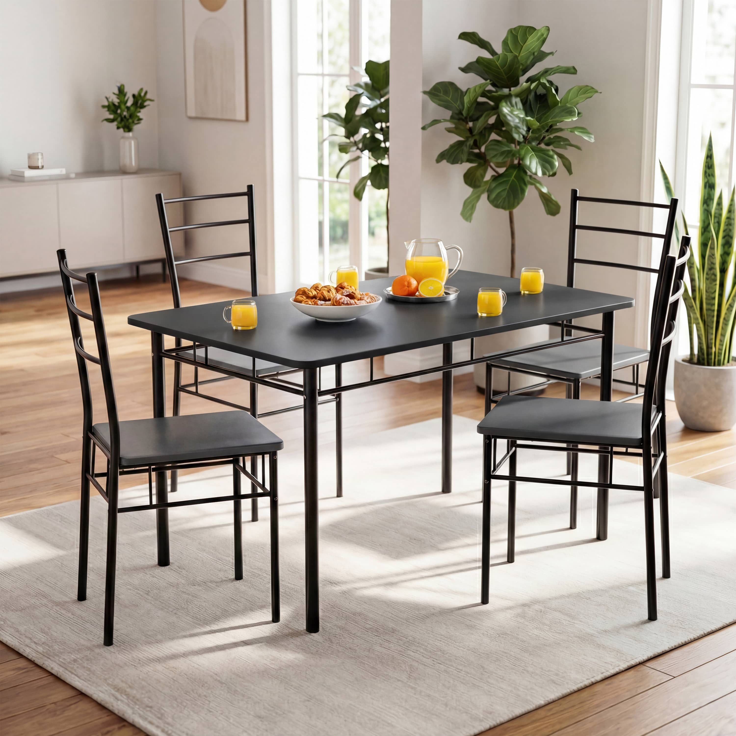 Casaria Essgruppe Leo, (5-tlg), mit 4 Stühlen Holz 5-tlg Set Metall 110x70cm Modern Esszimmer Küche