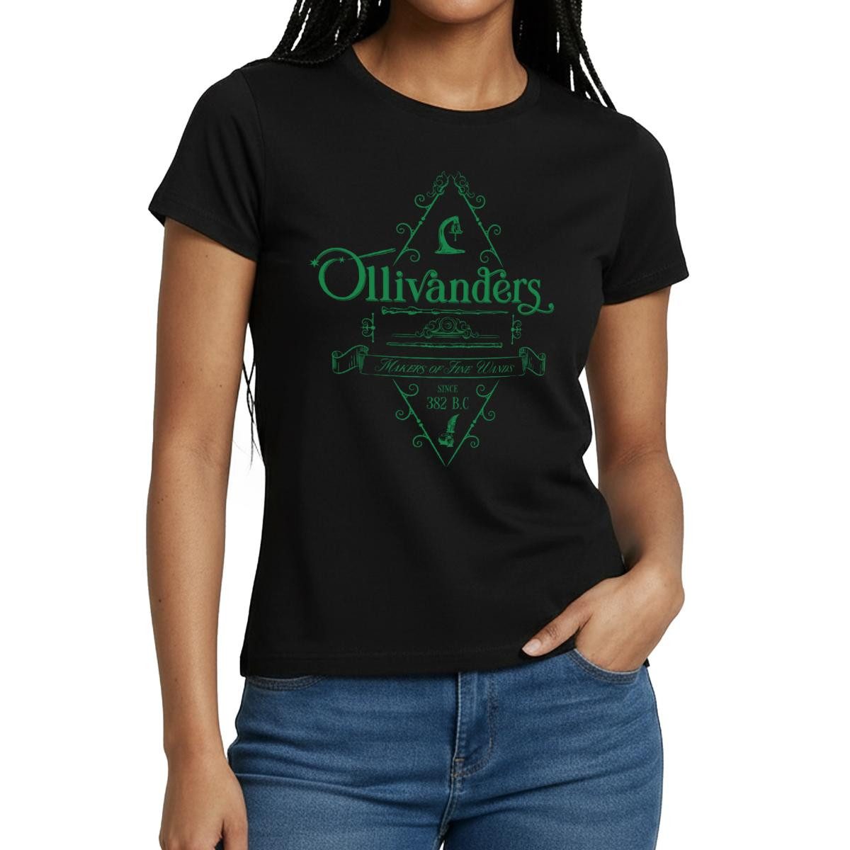 Spreadshirt T-Shirt Harry Potter Ollivanders Geschäft Grünes Logo Frauen T-Shirt (1-tlg)