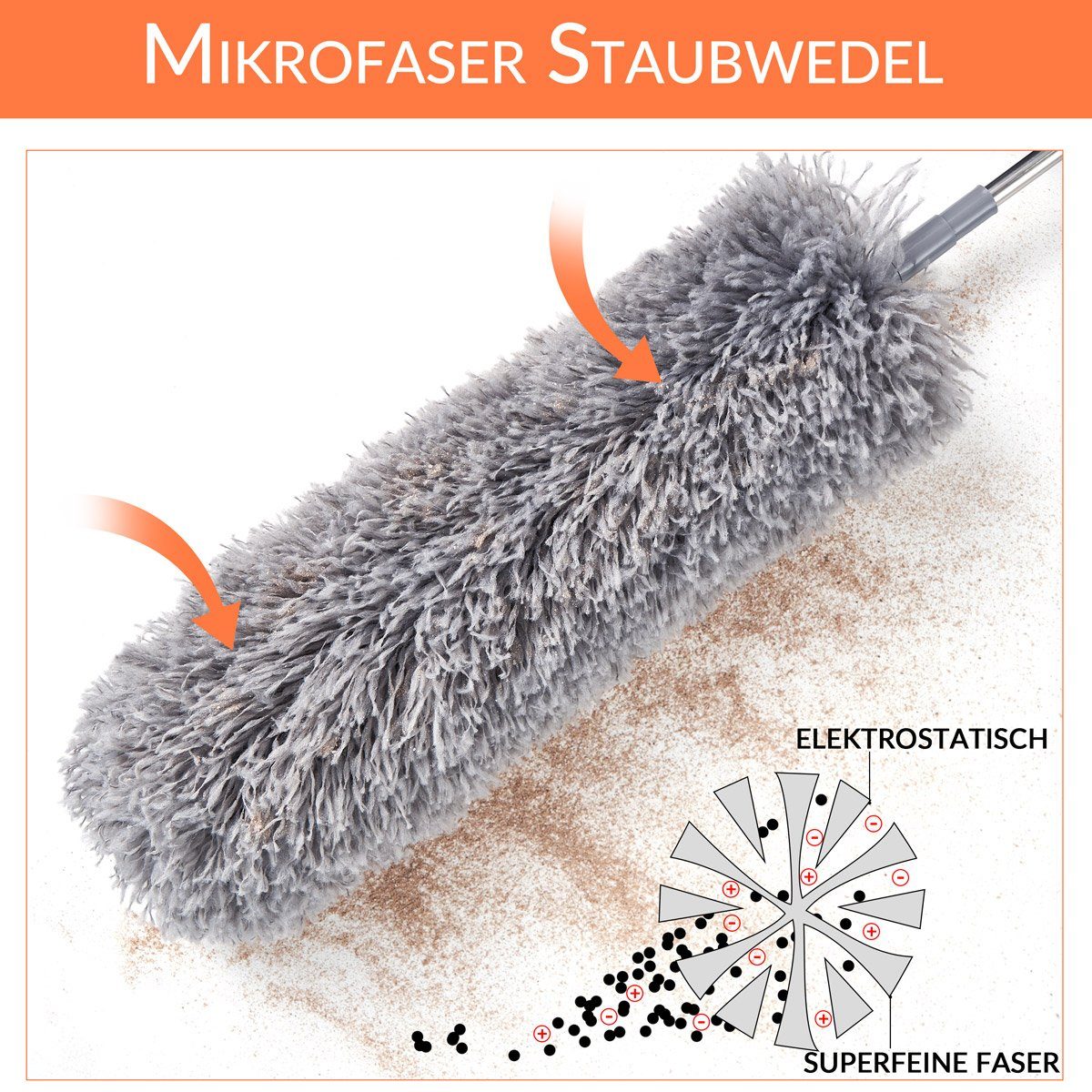 Mikrofaser (2-St), 240 Staubwischer Haushalt cm Verstellbar monzana bis Staubwedel Waschbar