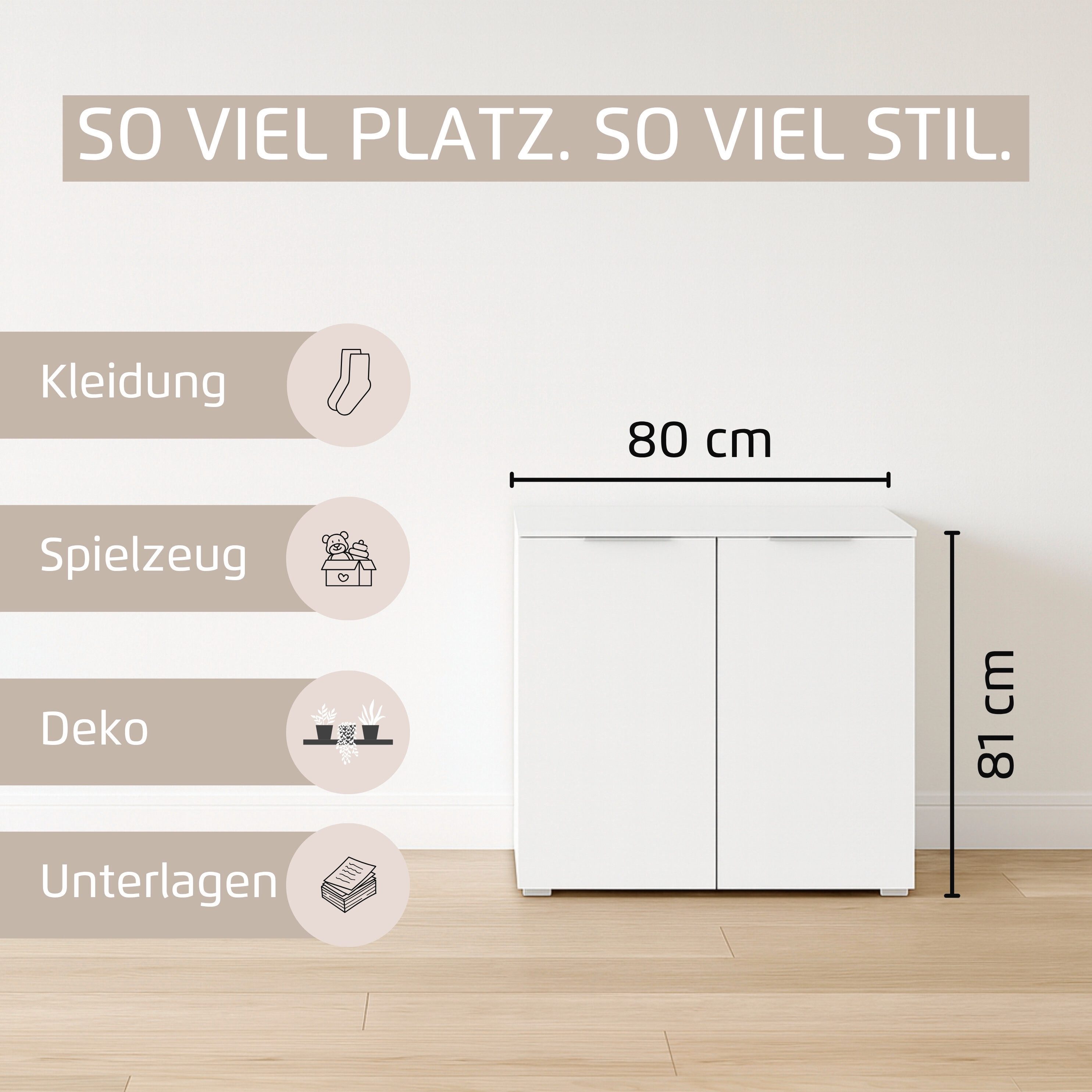 rauch Sideboard Türkommode Kommode Highboard ASTANA (Breite 80 cm / Höhe 81 cm, mit 2 Einlegeböden), mit 2 Türen, verstellbaren Böden und viel Stauraum MADE IN GERMANY