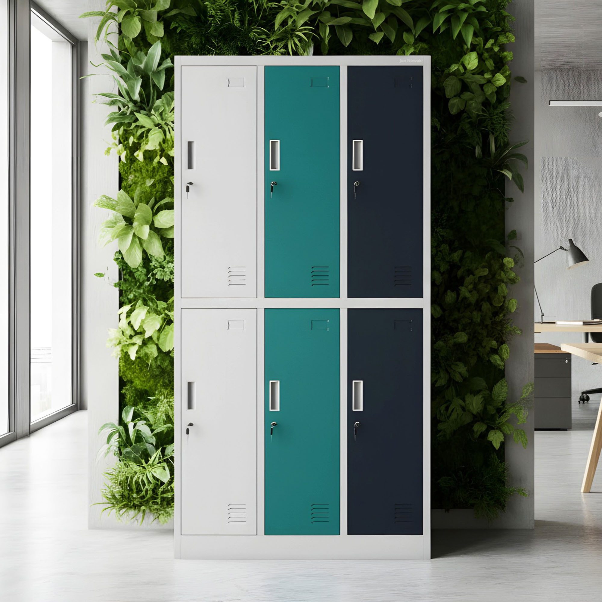 Jan Nowak Mehrzweckschrank Metall Kleiderspind 90 cm IGOR 6 Fächer abschließbar Stahl (0,6 mm 185 x 90 x 45 cm Kleiderstange Wandmontage möglich) Garderobenschrank Schloss je Fach 185 cm hoch robust 13 Farben