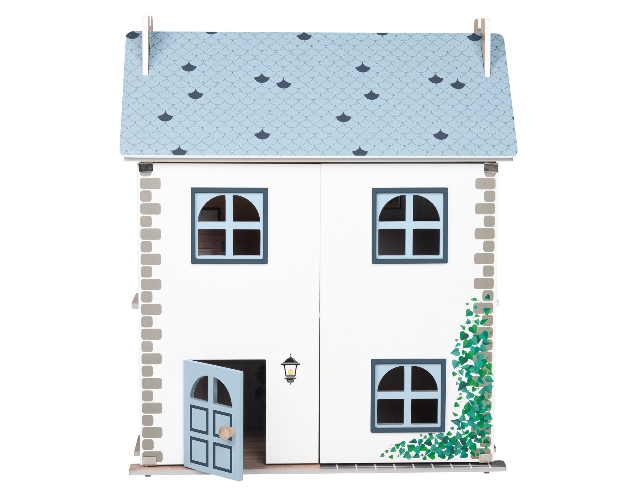 Playtive Puppenhaus PLAYTIVE Holz Puppenhaus Cabinet 3 Etagen blau Spielzeug, aus Holz, 3 Etagen, aufklappbare Türen, 2 Treppen, abnehmbares Dach