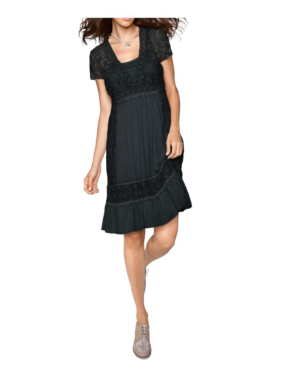 Damen heine schwarz Tesini Linea Designer-Spitzenkleid, Spitzenkleid