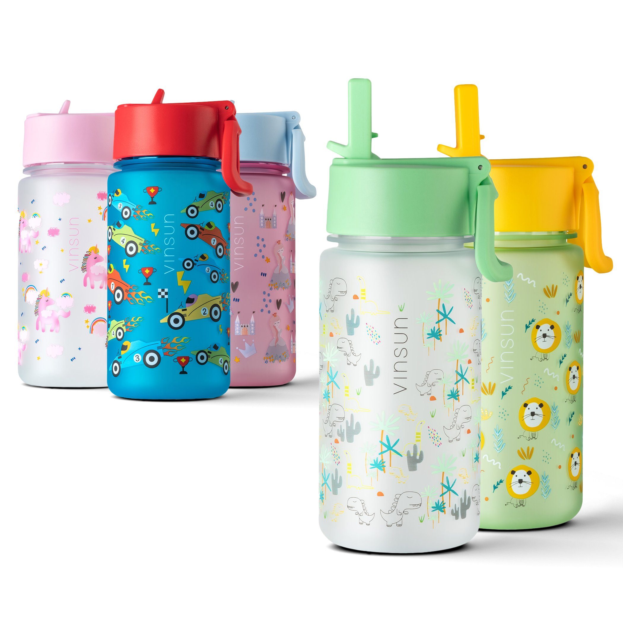 Vinsun Trinkflasche Tritan Flasche 500ml Kinder Wasserflasche mit Strohhalm auslaufsicher, BPA frei, bruchsicher, geruchs- & geschmacksneutral, geringes Gewicht