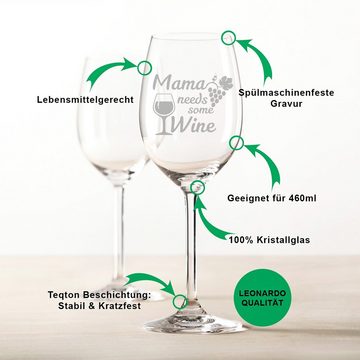GRAVURZEILE Rotweinglas Leonardo Weinglas mit Gravur - Mama needs some Wine, Glas, lustiges, graviertes Geschenk für Mama zum Muttertag