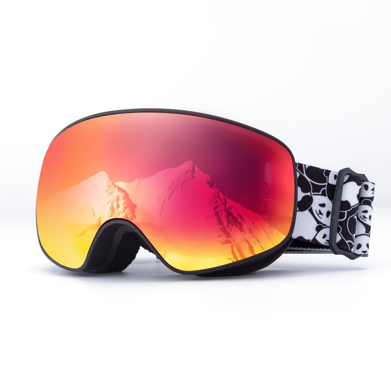 ROCKBROS Skibrille Antibeschlag Winter-Schneebrille für Brillenträger, Panda-Design, Antibeschlag, UV-Schutz
