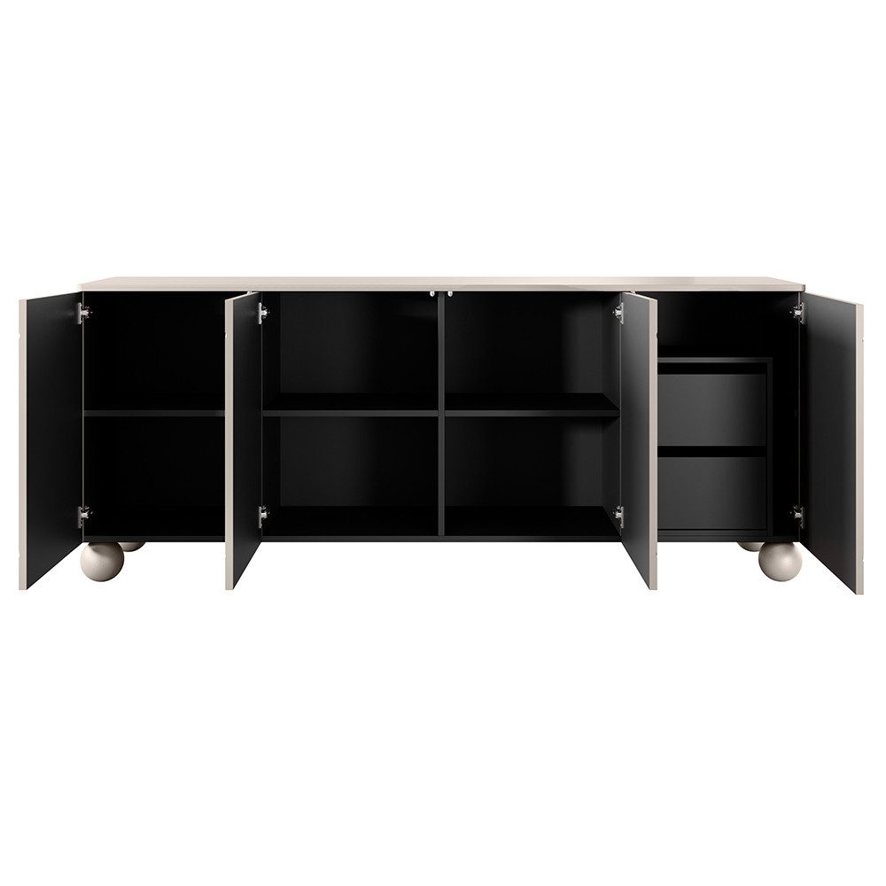Lomadox Sideboard SPLIT-141, kaschmir beige matt 200 cm Kugelfüße grifflos Push-to-open Softclose