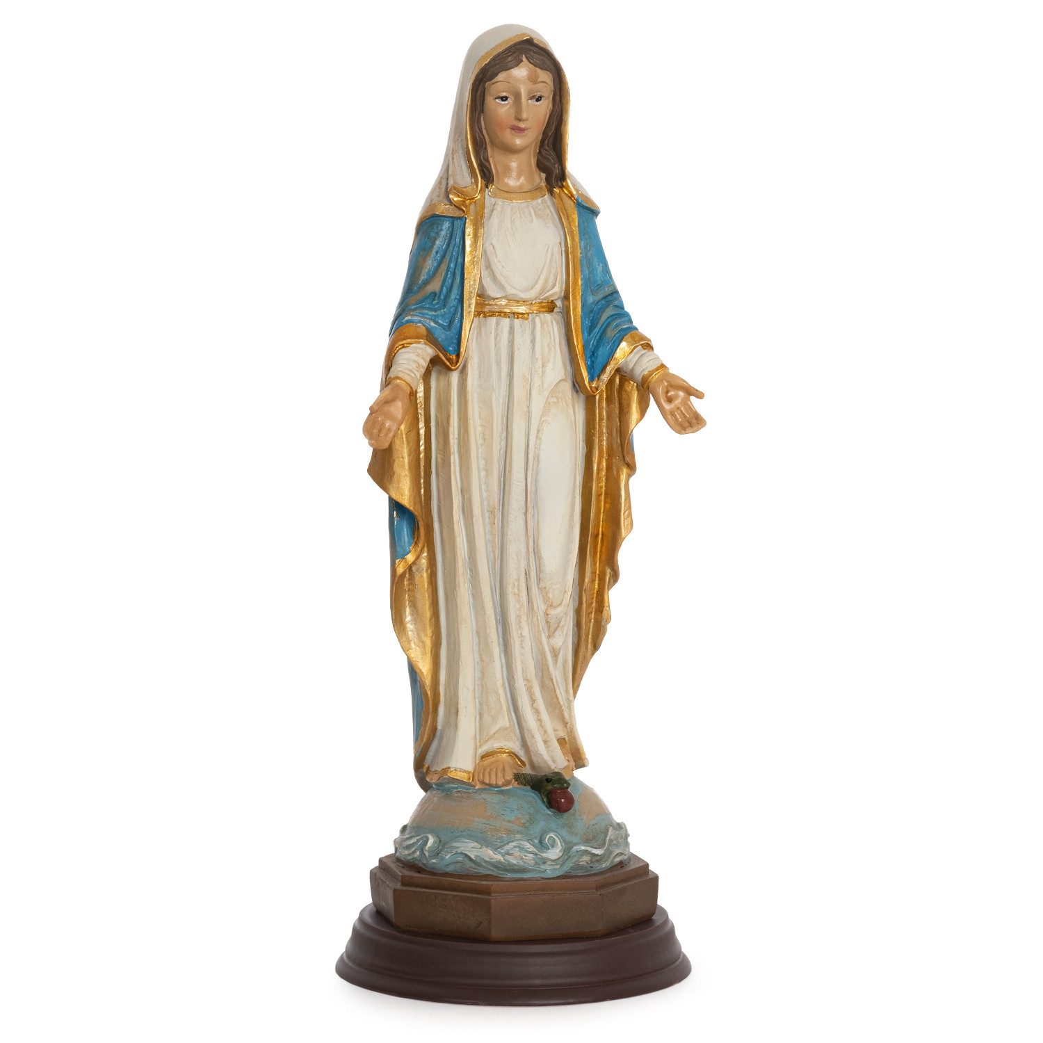 Moritz Dekofigur Jungfrau Maria Statue 21,5 cm – Marienfigur mit blau-goldenem Gewand, Polyresin Figuren Deko Geschenk Geometrische TierFigur Modern Skulptur