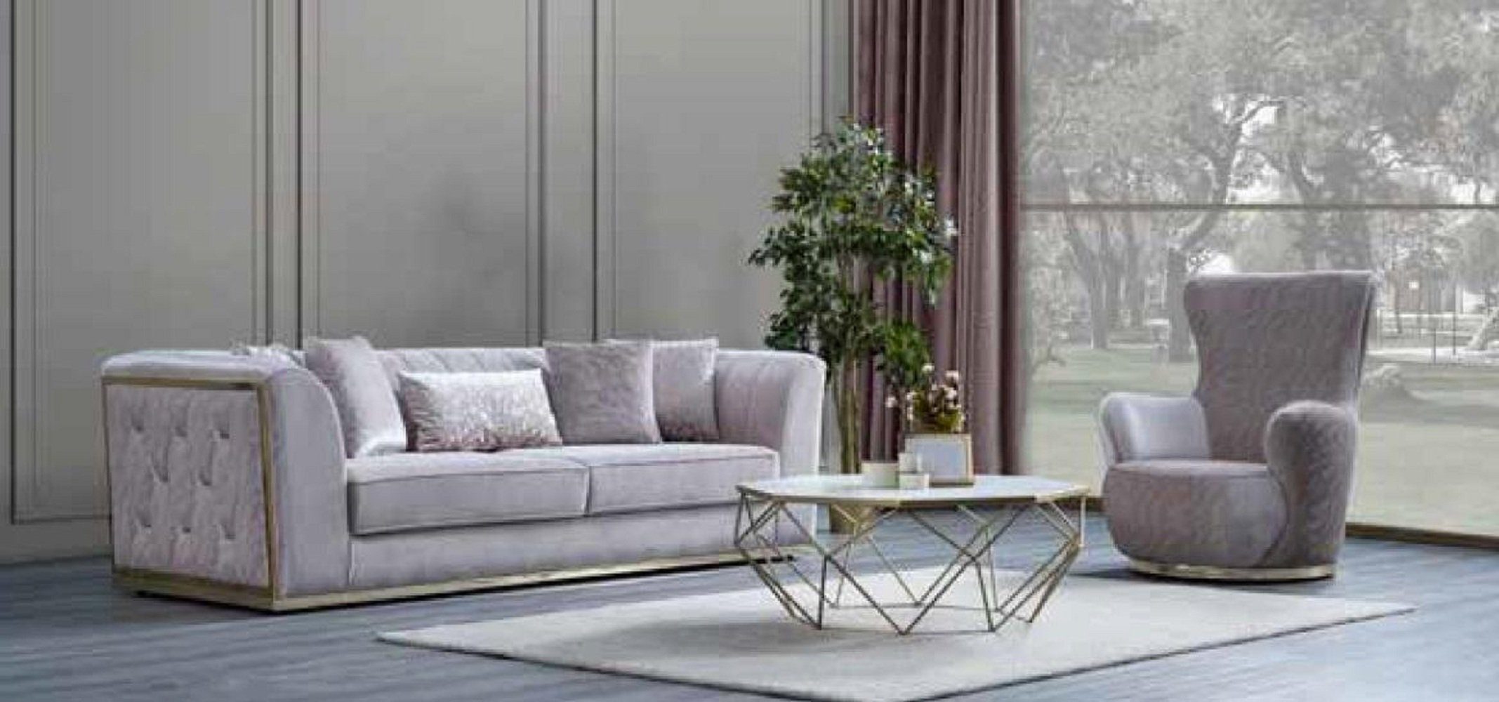 Dreisitzer JVmoebel Wohnzimmer 3-Sitzer 4 Couch Teile, Sitzmöbel Europa in Textil, Luxus Set Made Sessel Sofas