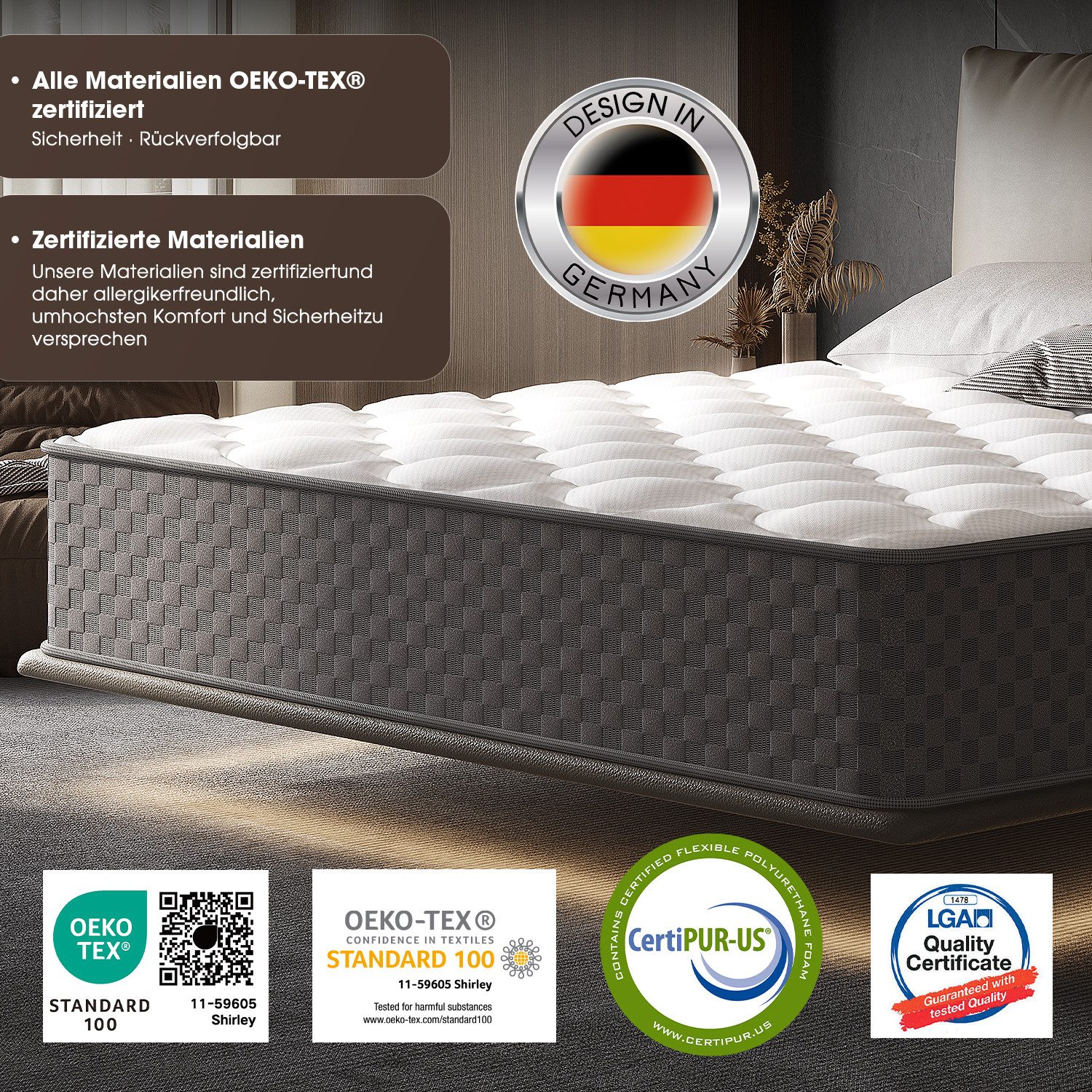 Boxspringmatratze Taschenfederkernmatratze Matratze 90x200, 7-Zone Federkernmatratze, Hiazurm, 22 cm hoch, (Atmungsaktiv, Orthopädische, mit Spannbettlaken, Qualitätsmatratzen Für Kinder und Erwachsene), Matratze 140x200 cm oder 180x200 cm