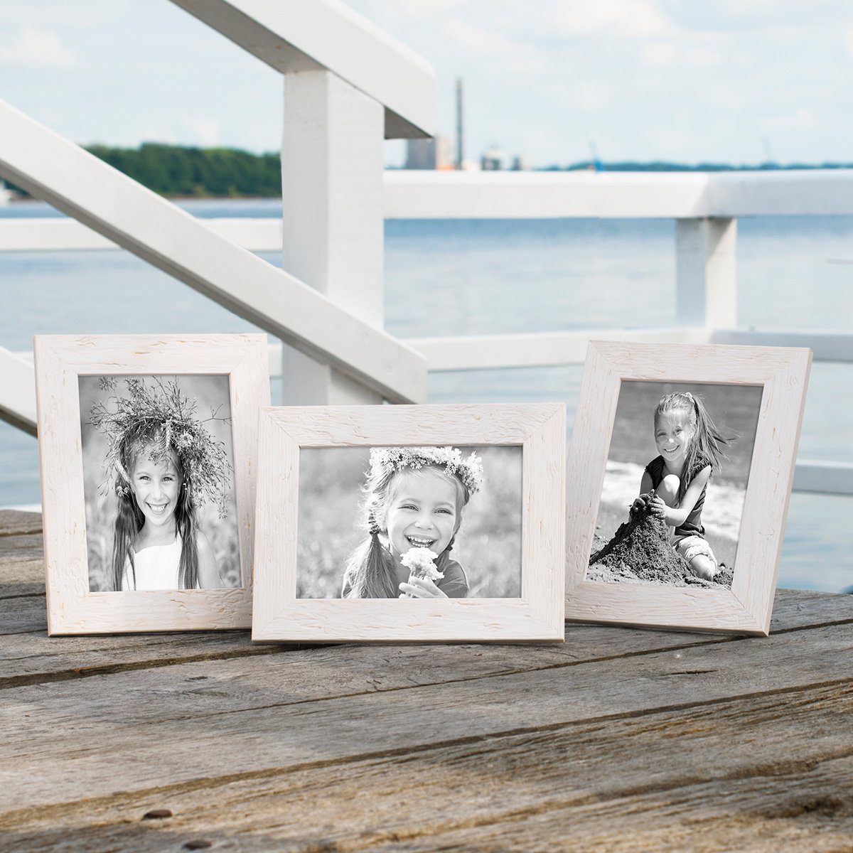 PHOTOLINI Bilderrahmen 3er Set Strandhaus Rustikal günstig online kaufen
