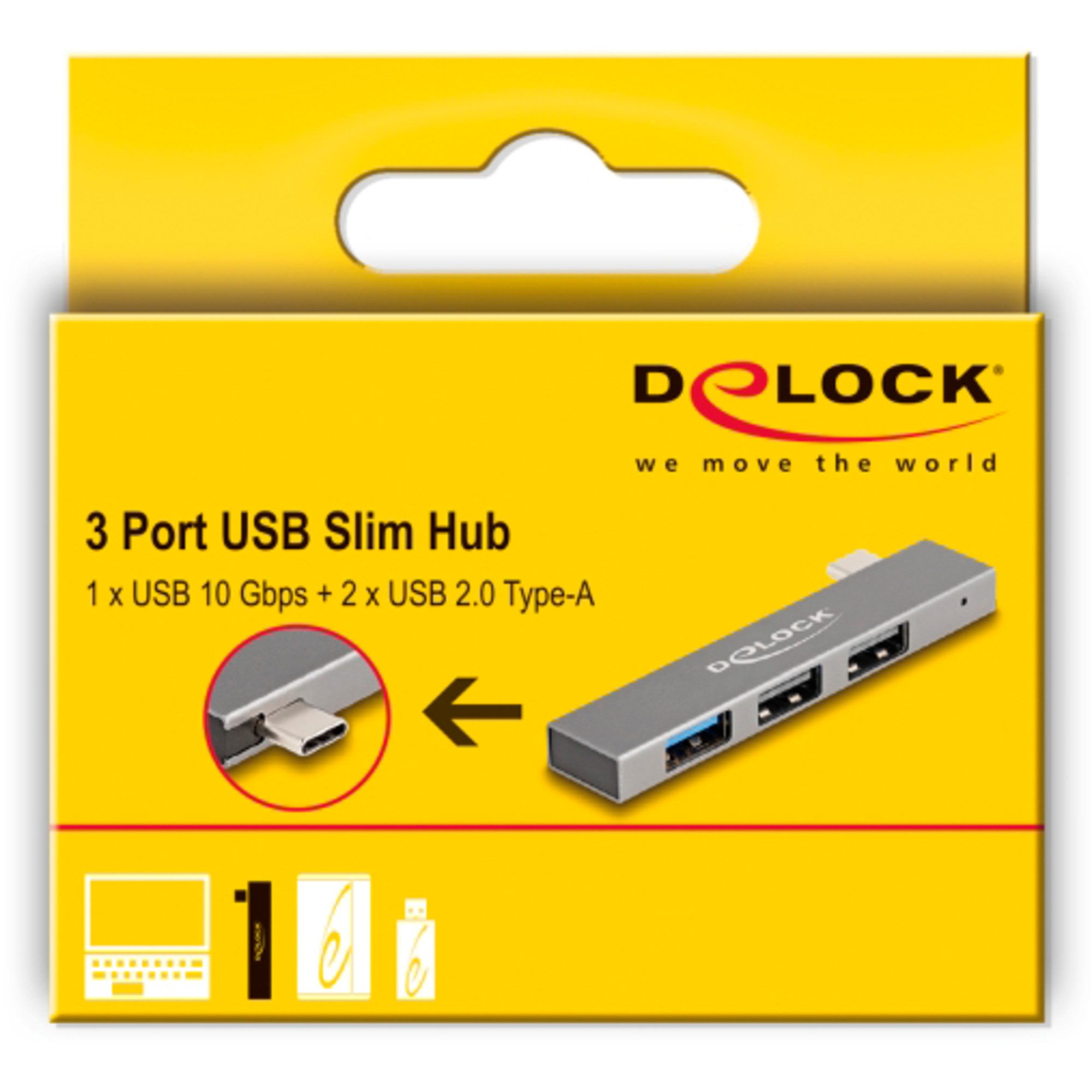 Delock Laptop-Dockingstation DeLOCK 3 Port Slim USB Hub mit USB Type-C