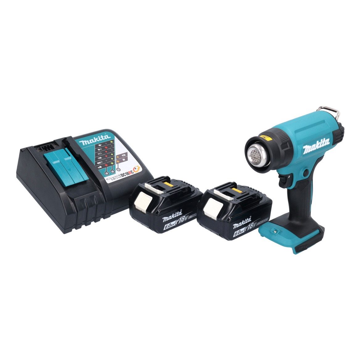 Makita Akku-Heißluftgebläse DHG 180 RG Akku Heißluftgebläse 18 V 550 °C + 2x Akku 6,0 Ah