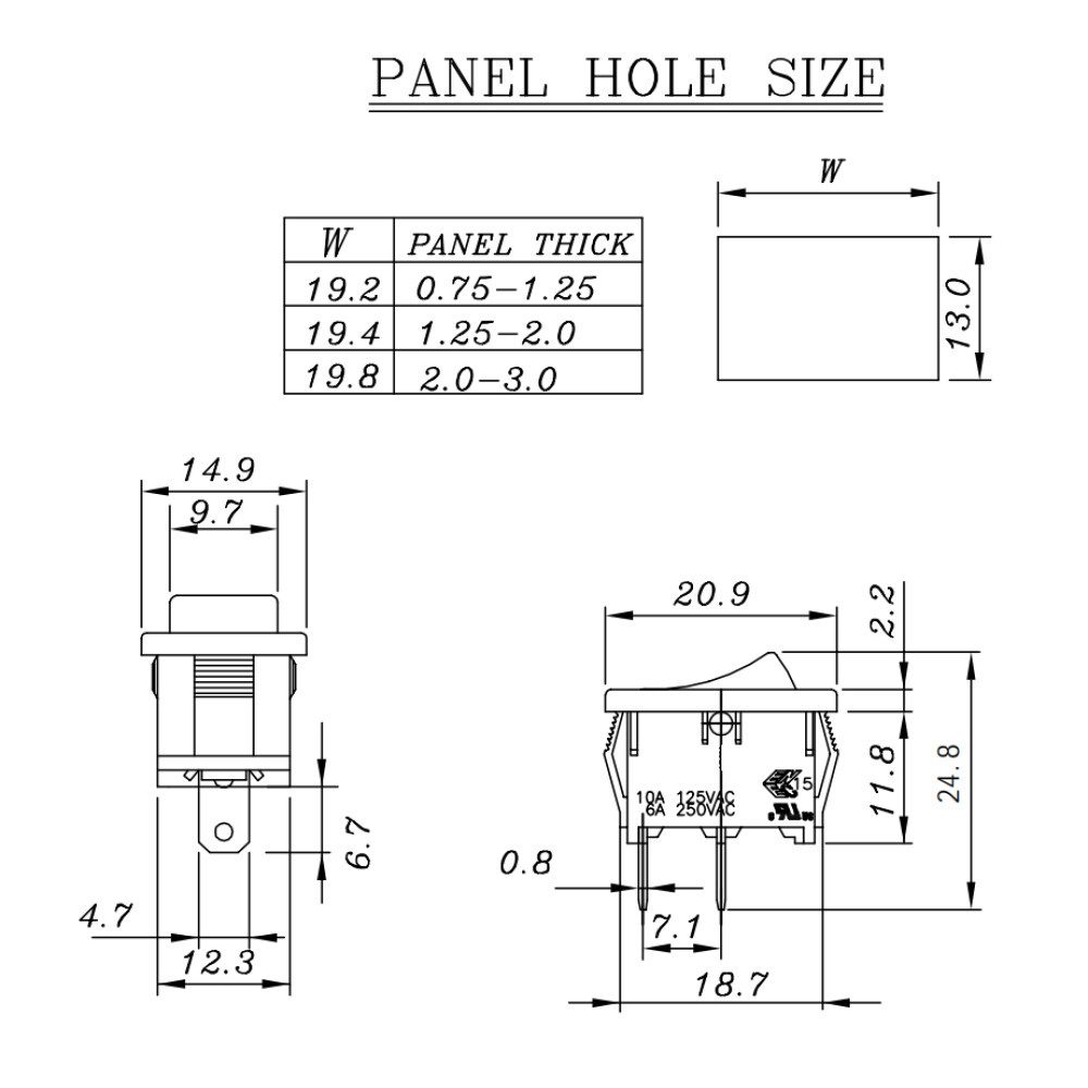 Generic Sicherungsgerät LEISTUNGSWIPPENSCHALTER 3A-250V SPDT EIN-AUS-EIN (1-St)