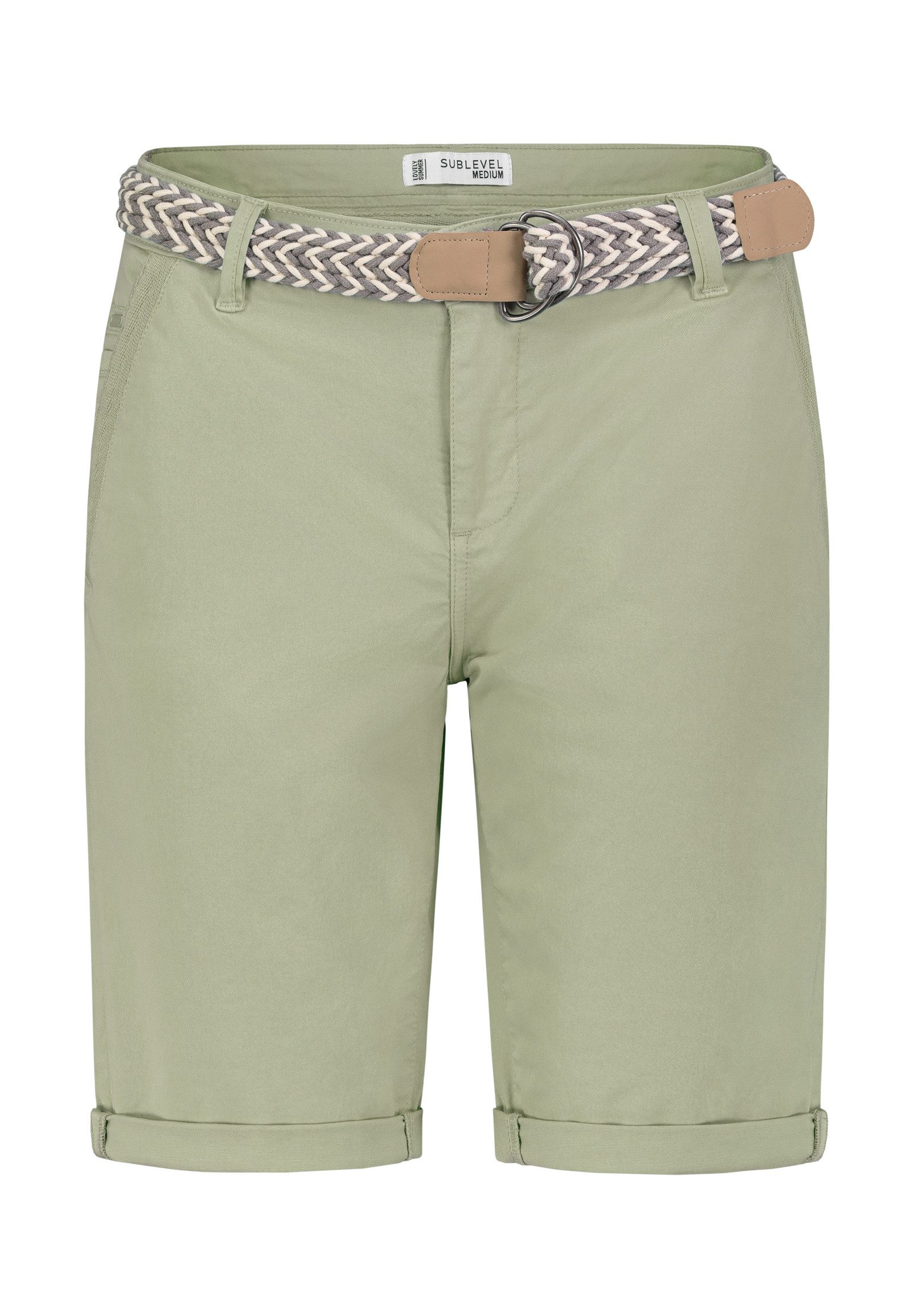 Bermudas Damen kurze Stoffhose mit buntem Flechtgürtel