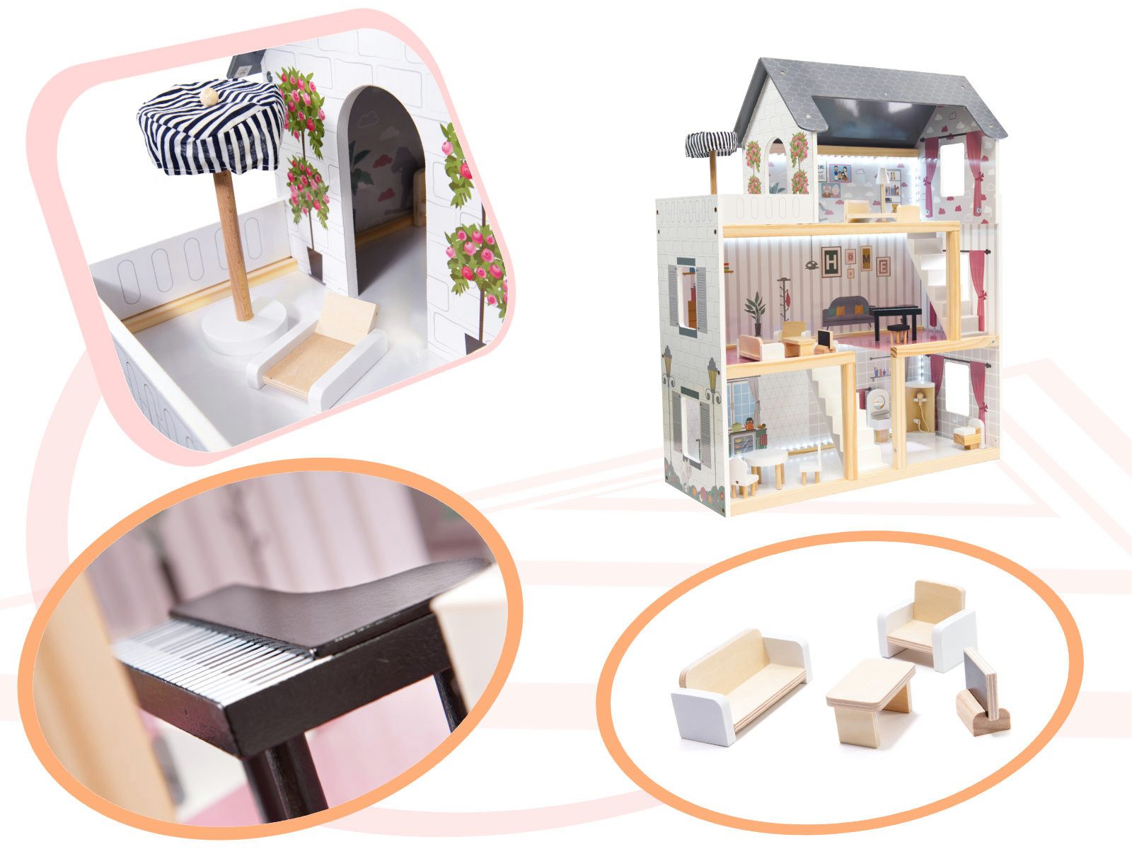 Ikonka Puppenhaus Großes XXXL Puppenhaus 78cm günstig online kaufen