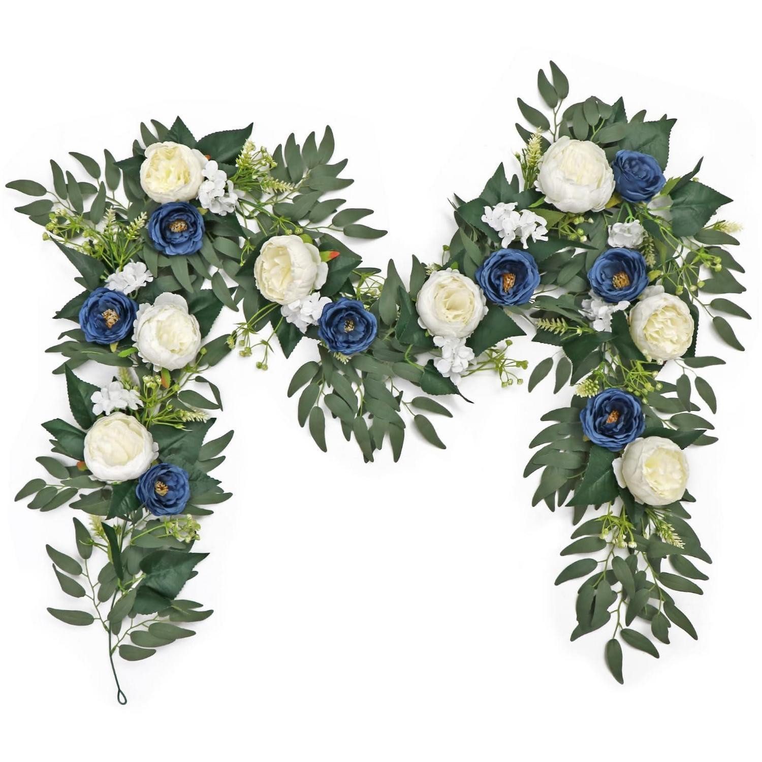 Kunstgirlande Künstliche Blumen Girlande Eukalyptus 2 Stück Blau Weiß, LuxusKollektion, Höhe 5 cm