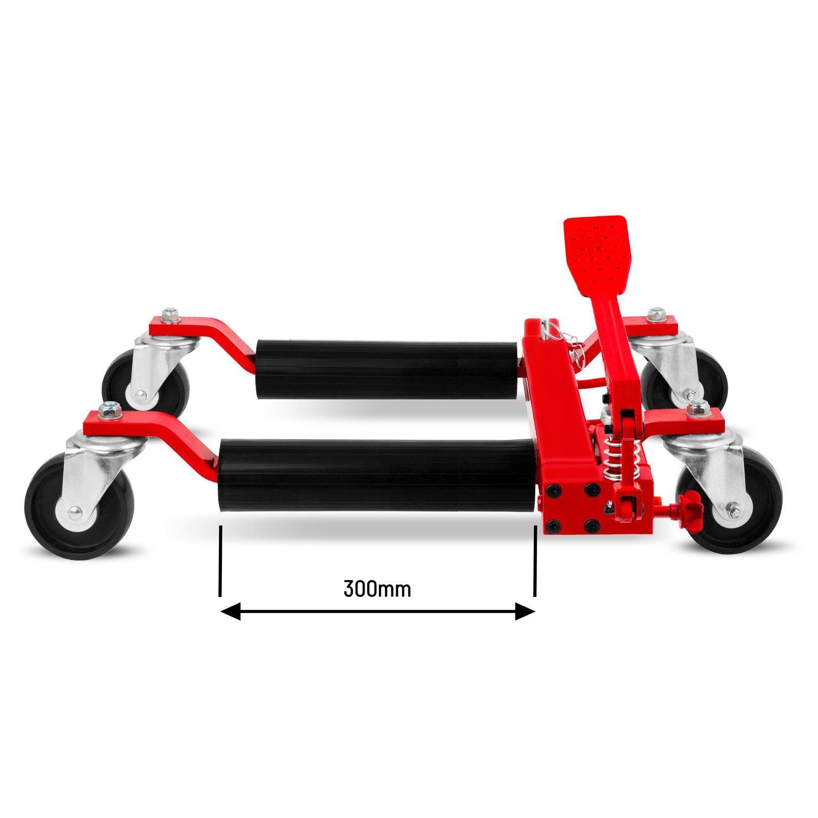 EBERTH Rangierwagenheber Rangierhilfe hydraulisch, 680 kg Tragkraft, max. Hubhöhe: 28,5 cm, für max. Reifenbreite 300 mm, min. Spannweite 345 mm