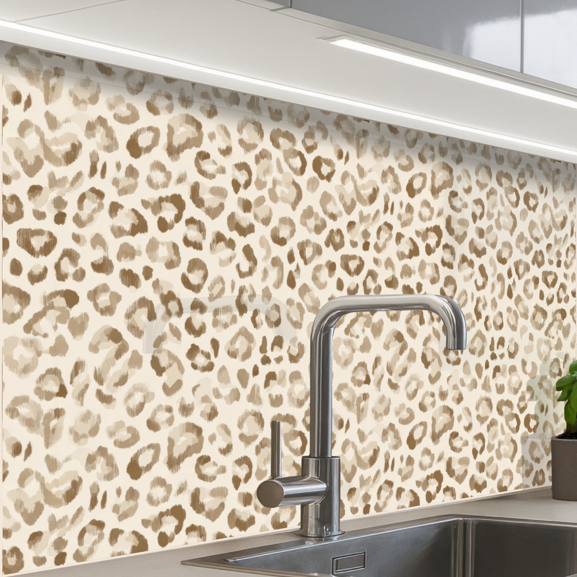 KitchenYeah Küchenrückwand Muster selbstklebend (keine Folie) Leopard - Klassisch - Beige, (1-tlg), Spritzschutz, Küche, Rückwand, Küchenwand, Küchenfront, 30x20 cm