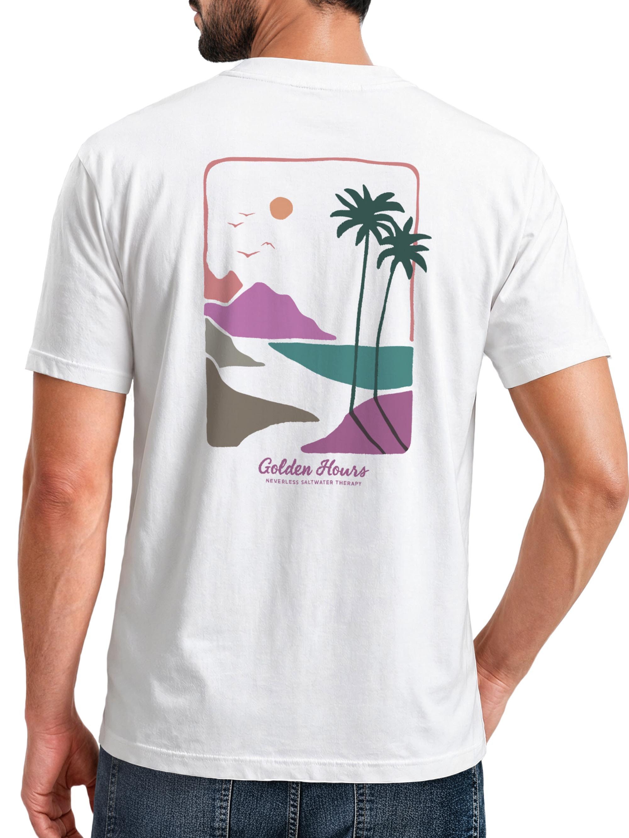 Neverless Print-Shirt Herren T-Shirt Backprint - Surf Design Golden Hours - Baumwollshirt mit Print