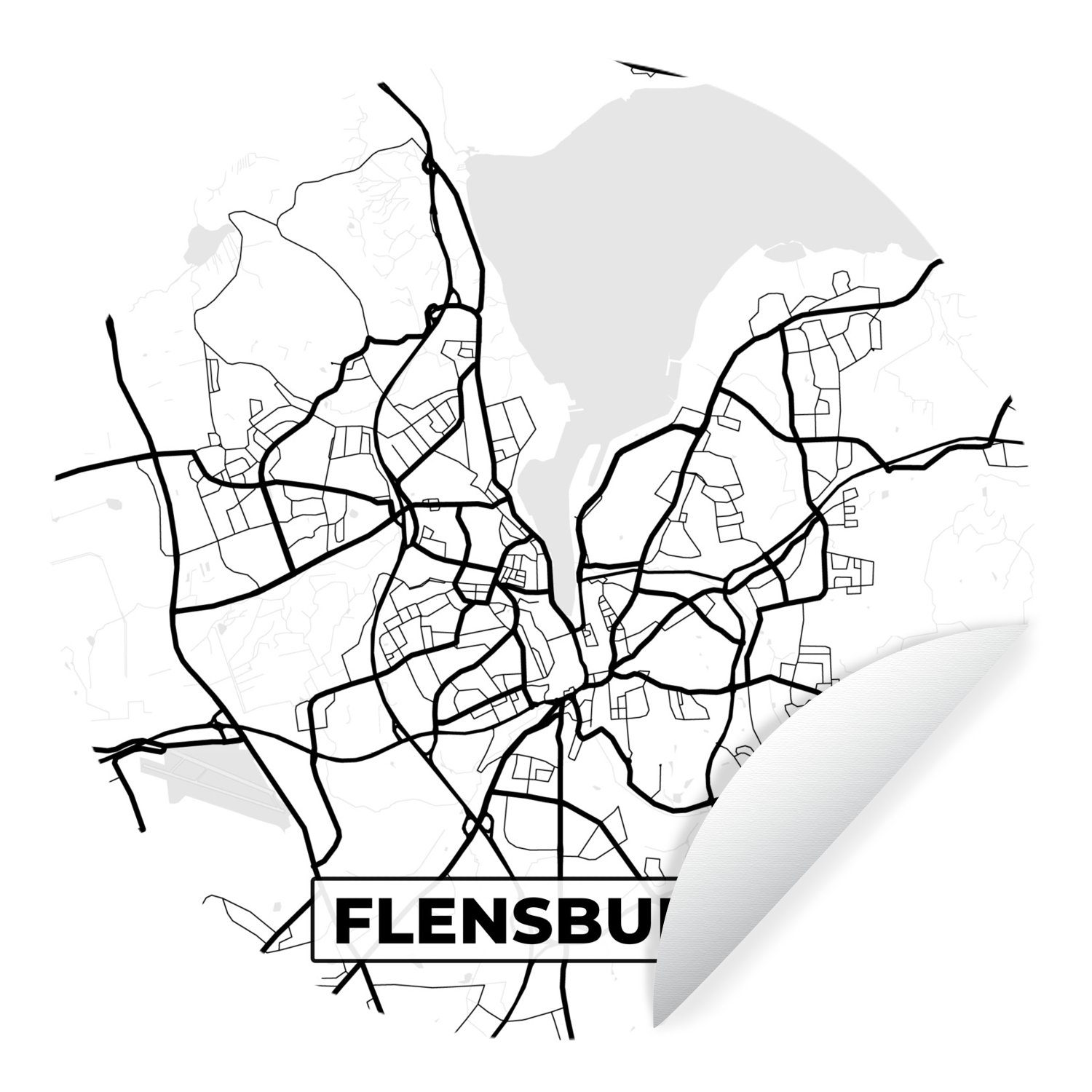 MuchoWow Wandsticker »Flensburg - Karte - Stadtplan« (1 St), Tapetenkreis  für Kinderzimmer, Tapetenaufkleber, Rund, Wohnzimmer