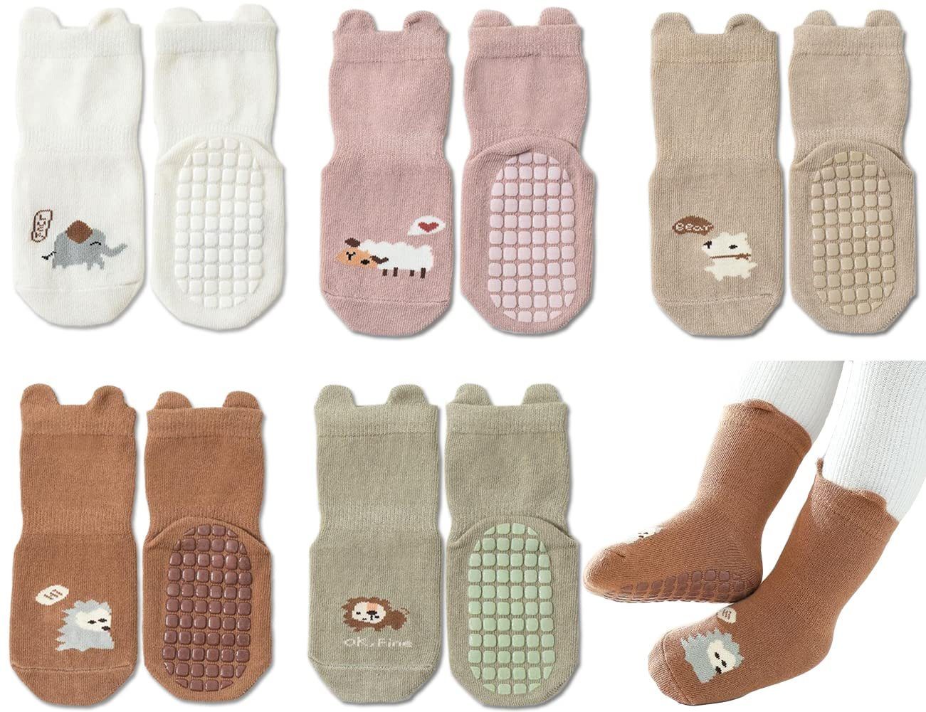 POCHUMIDUU Kuschelsocken Rutschfeste Socken für Baby Mädchen Jungen (5-Paar, Sportsocken Stoppersocken) 5 Paar Kinder Anti Rutsch Socken