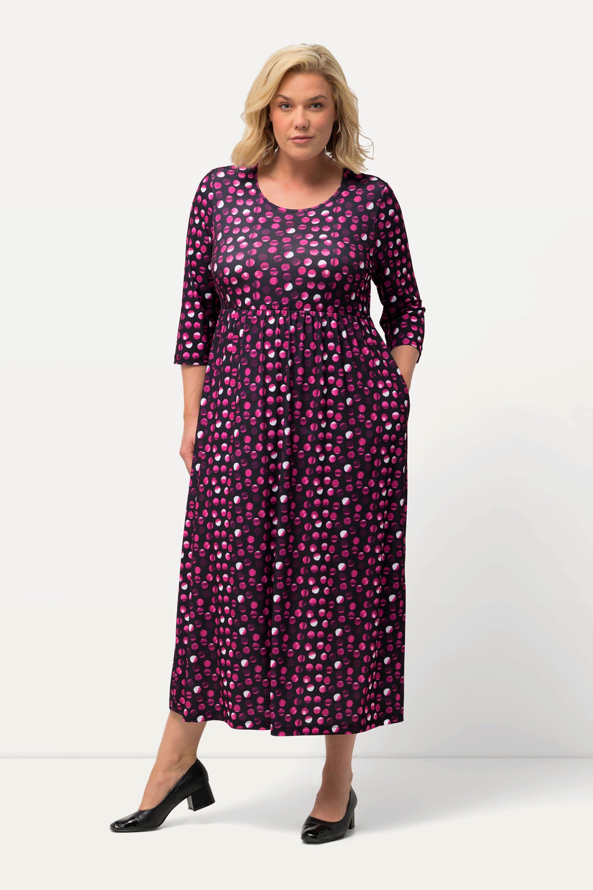 Maxikleid Jerseykleid Punkte A-Linie Rundhals 3/4-Arm