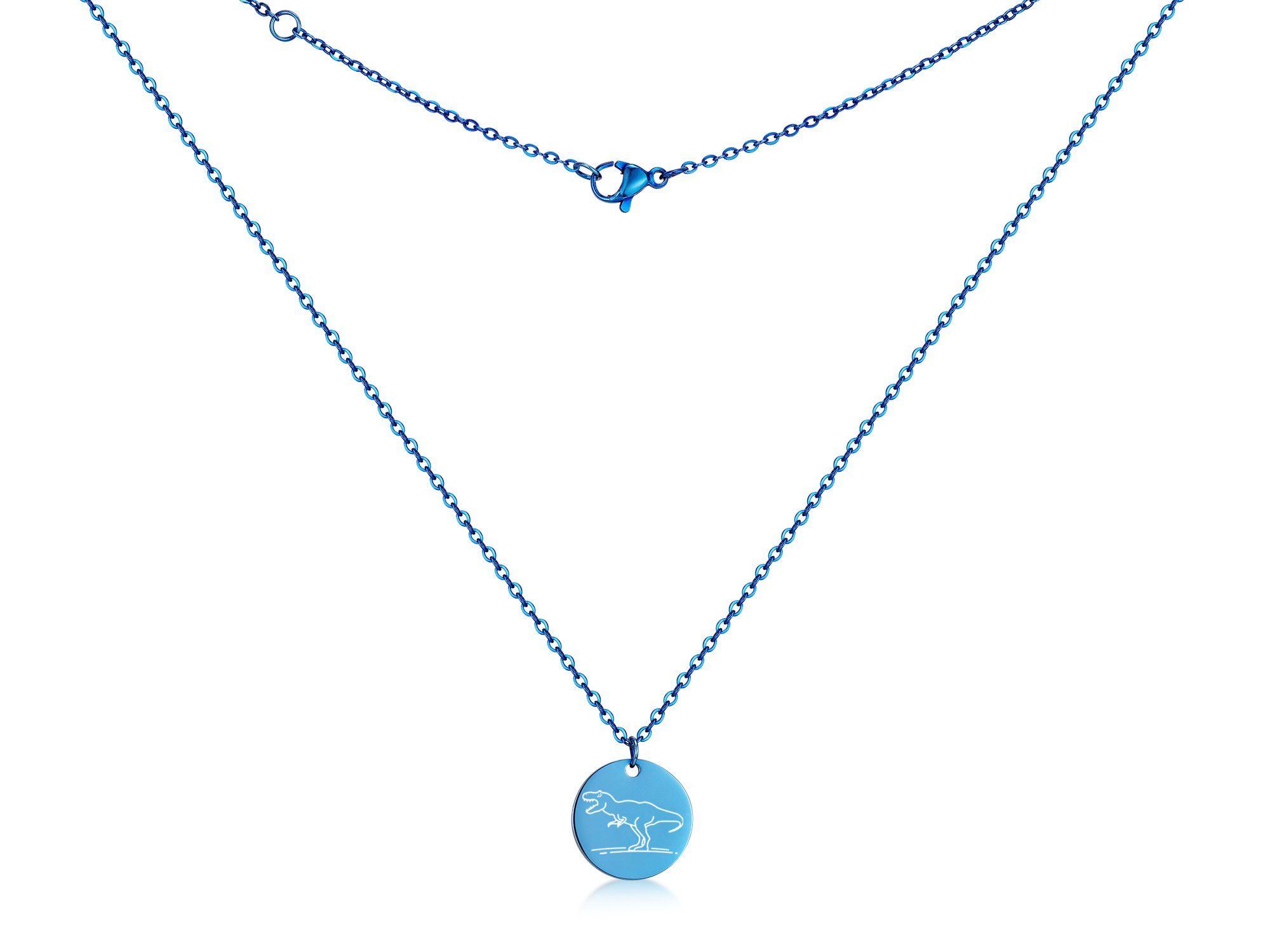 mit - T-Rex Edelstahl, Halskette mit vier Kette und Farben blau Längen Anhänger zwei Silberkettenstore Anhänger