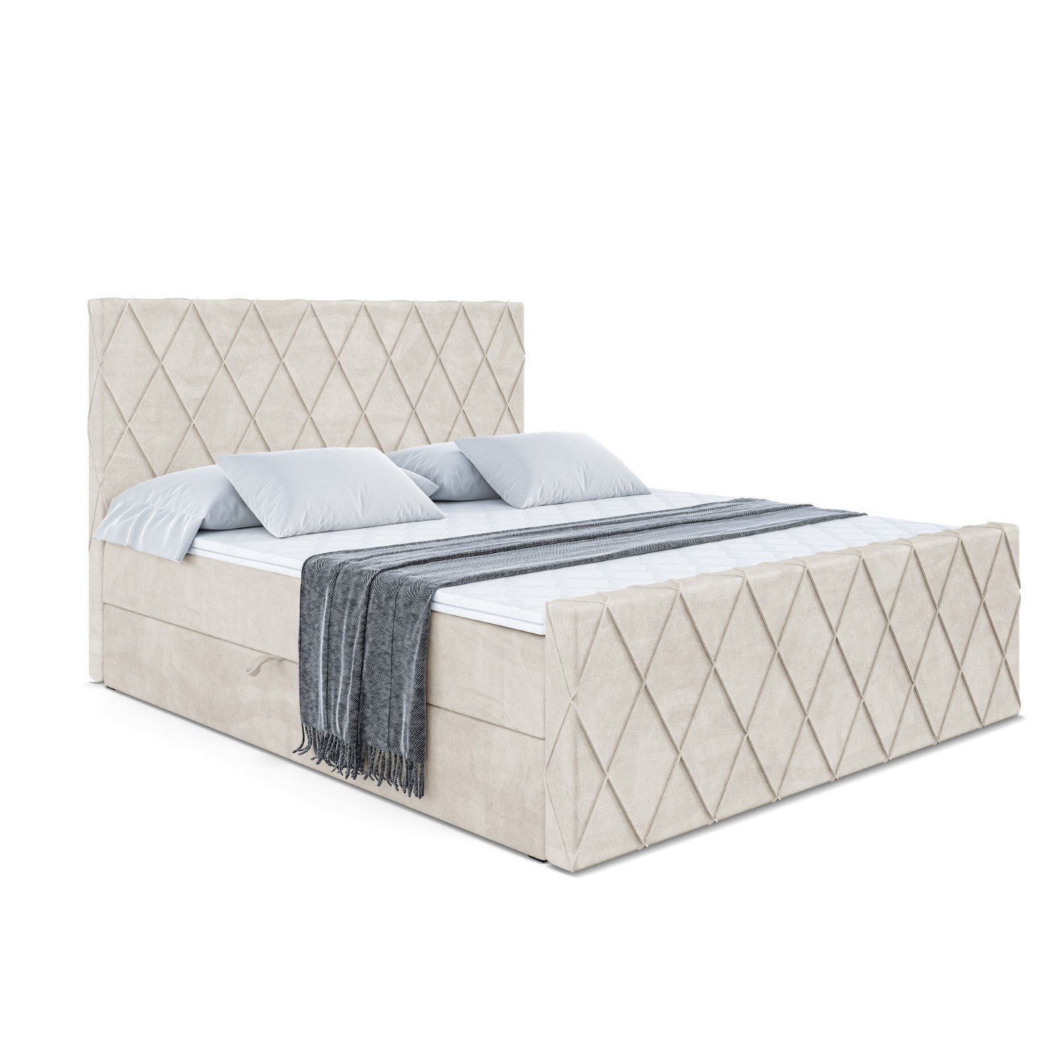 ALTDECOR Boxbett LEPARO-Z (mit Matratze Lattenrost Topper Polsterbett mit Bettkasten Doppelbett), H4 Multipocket / H3 Bonellfederung, Springboxbett Boxspringbett