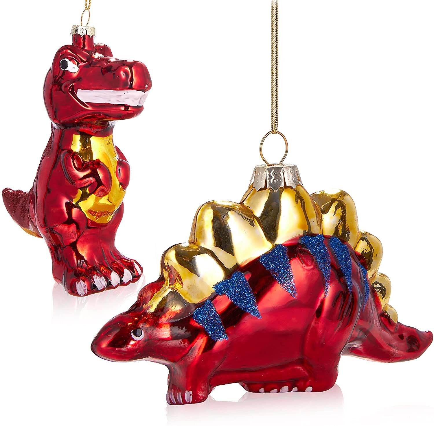 BRUBAKER Christbaumschmuck Baumkugel Set Dinosaurier Rot (2-tlg), Handbemal günstig online kaufen