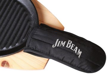 Jim Beam BBQ Grillpfanne, Gusseisen (Set), 4 Stk., inkl. Griffüberzug und Holzuntersetzer