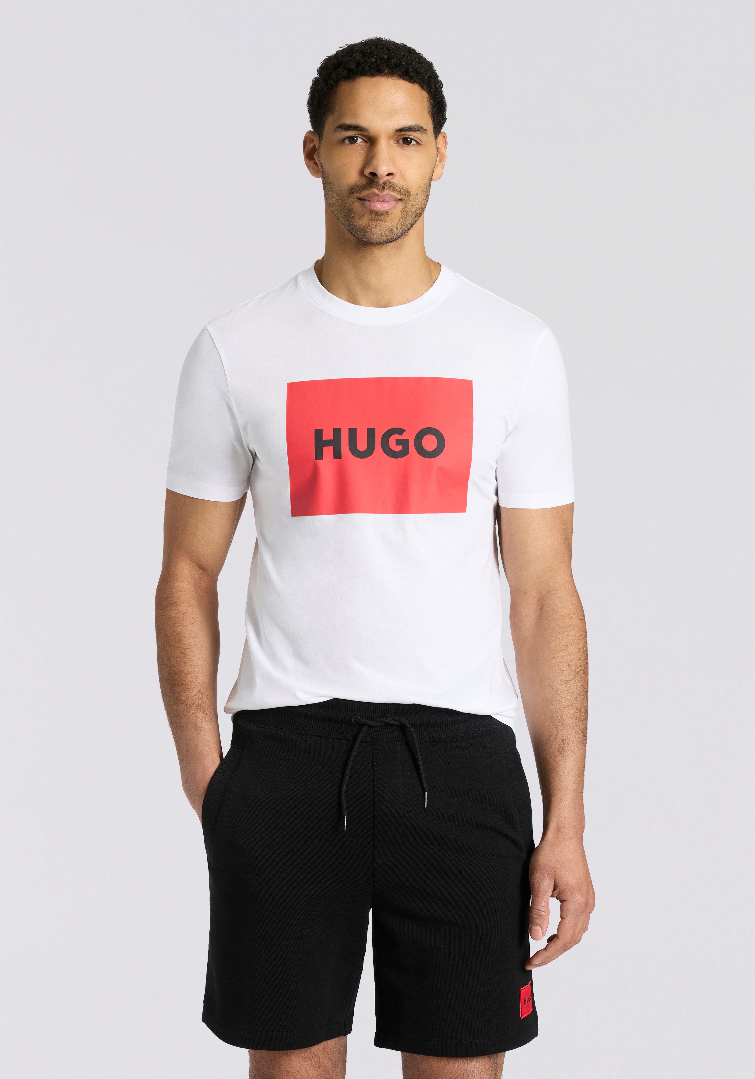 HUGO T-Shirt Dulive Rundhalsausschnitt, Regular Fit, Basic Must Have, HUGO Logo Gummidruck