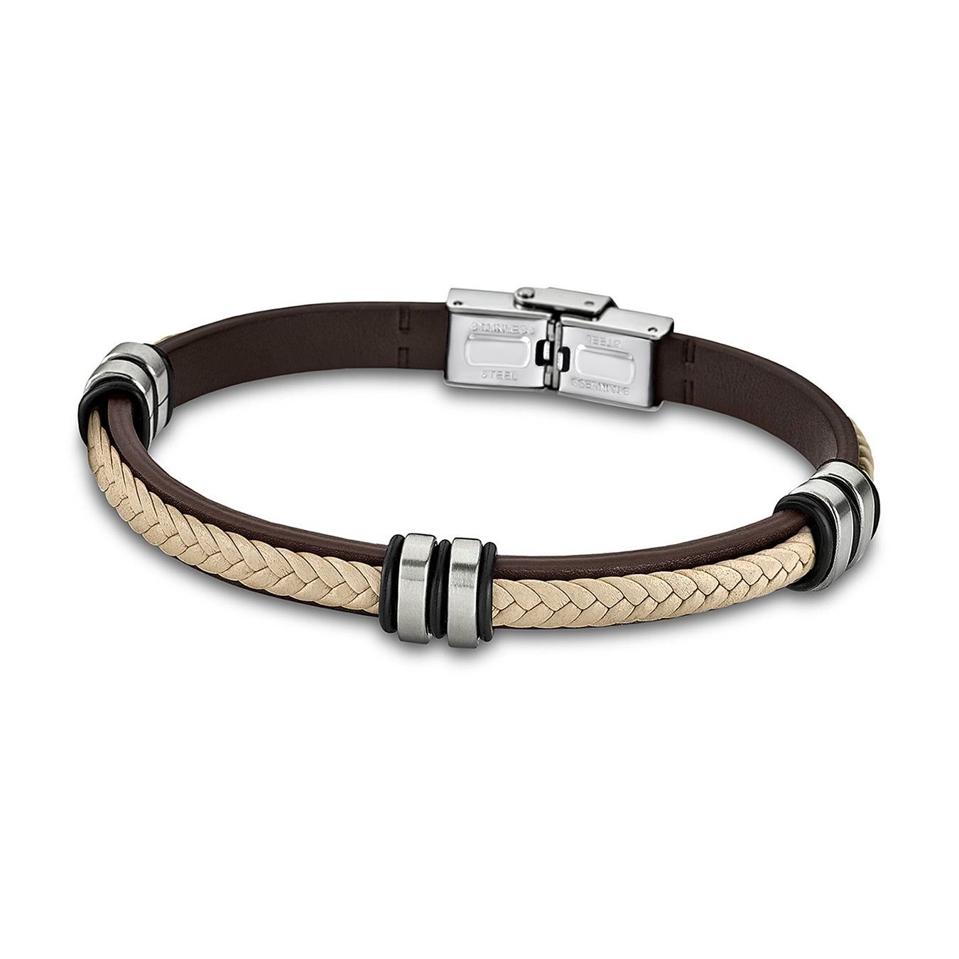 Lotus Style Armband Lotus Style Armband braun beige (Armband), für Damen, Herren aus Edelstahl (Stainless Steel), Echtleder