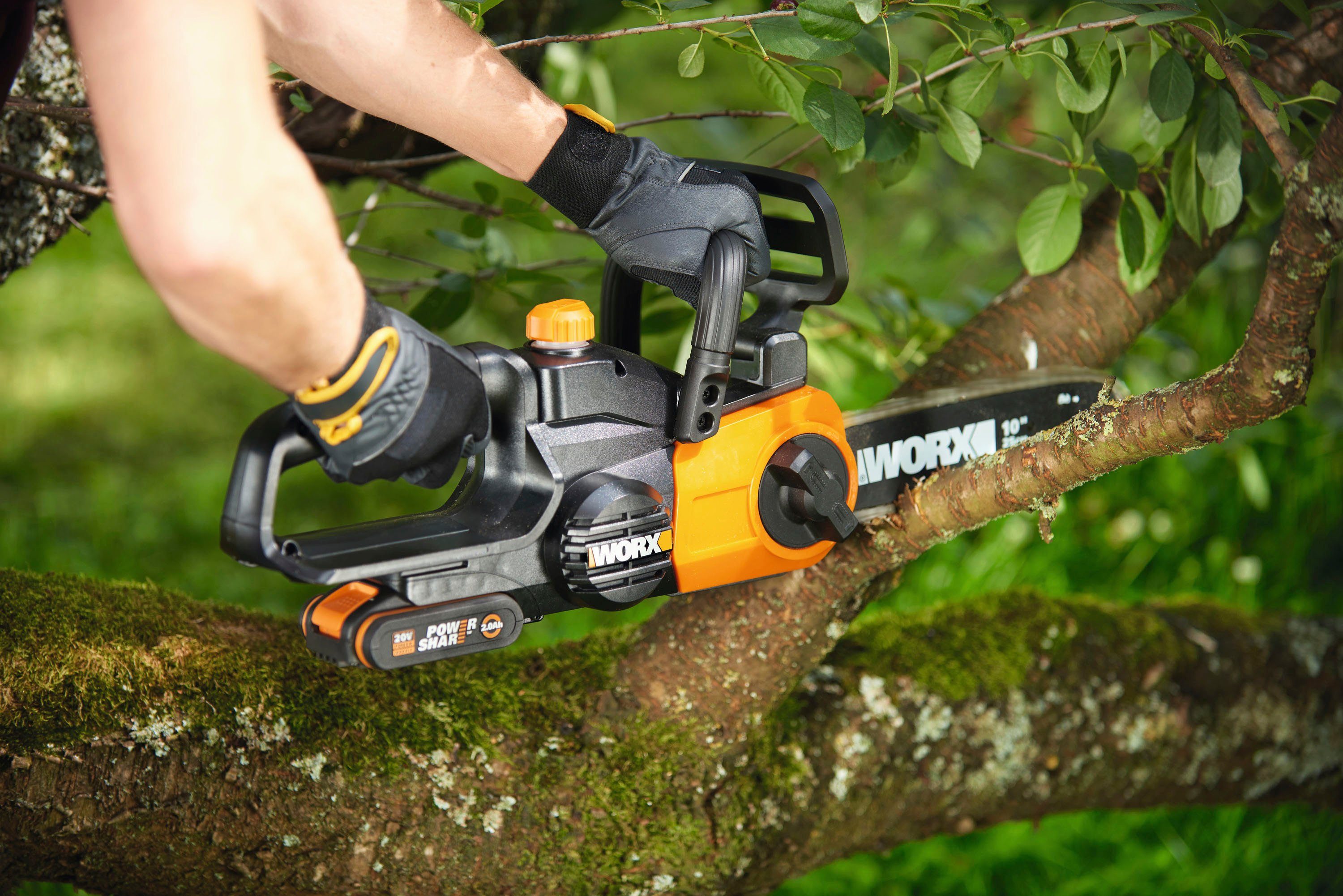 Worx Akku-Kettensäge, 25cm, 25 cm Schwertlänge, Set, inklusive 20V/2Ah Akku und Ladegerät