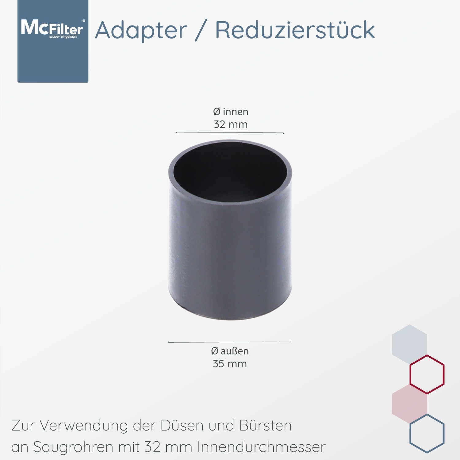 McFilter Staubsaugerdüsen-Set Universal 6-teilig, Zubehör für alle Staubsauger mit 32/35mm Anschlussdurchmesser, (6-tlg), enthält 1x Polsterdüse, 1x Fugendüse, 1x Möbelpinsel, inkl. Adapter