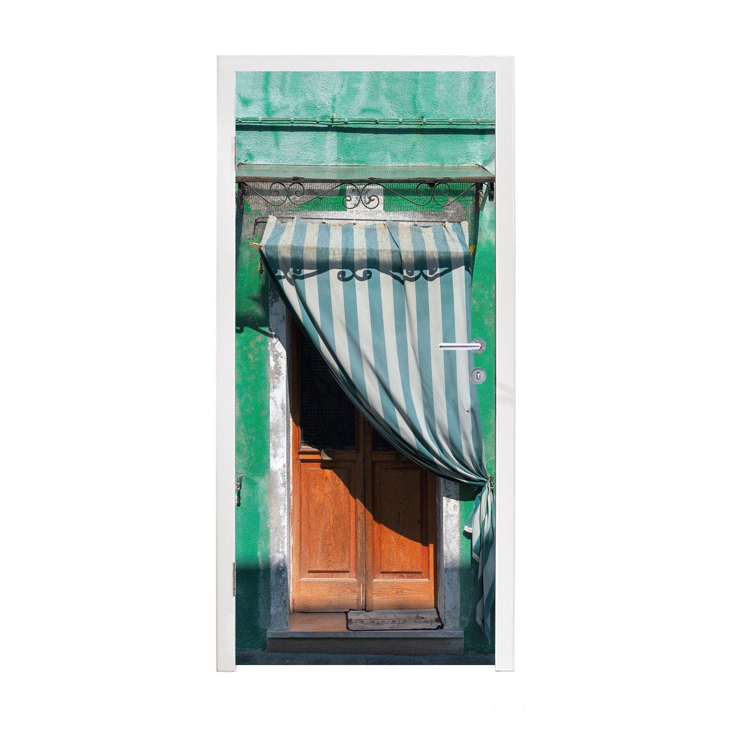 cm Türtapete bedruckt, 75x205 Haus Tür, Matt, Grün Tür (1 - - - Fototapete - Architektur Türaufkleber, MuchoWow Fensterläden, St), für