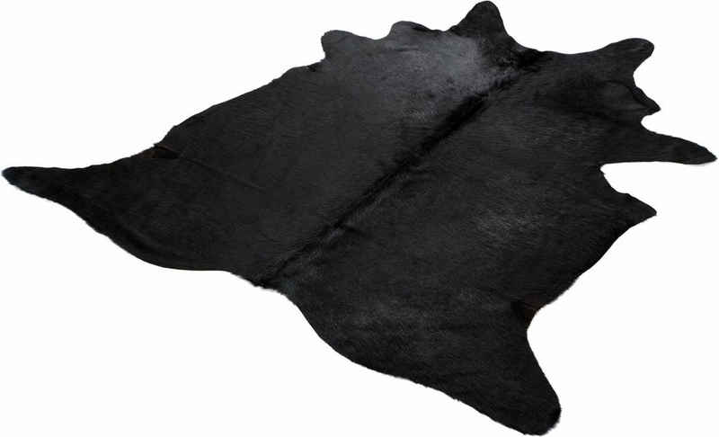 Fellteppich Fell schwarz, Böing Carpet, fellförmig, Höhe: 4 mm, echtes Rinderfell, Naturprodukt, jedes Rinderfell ein Einzelstück