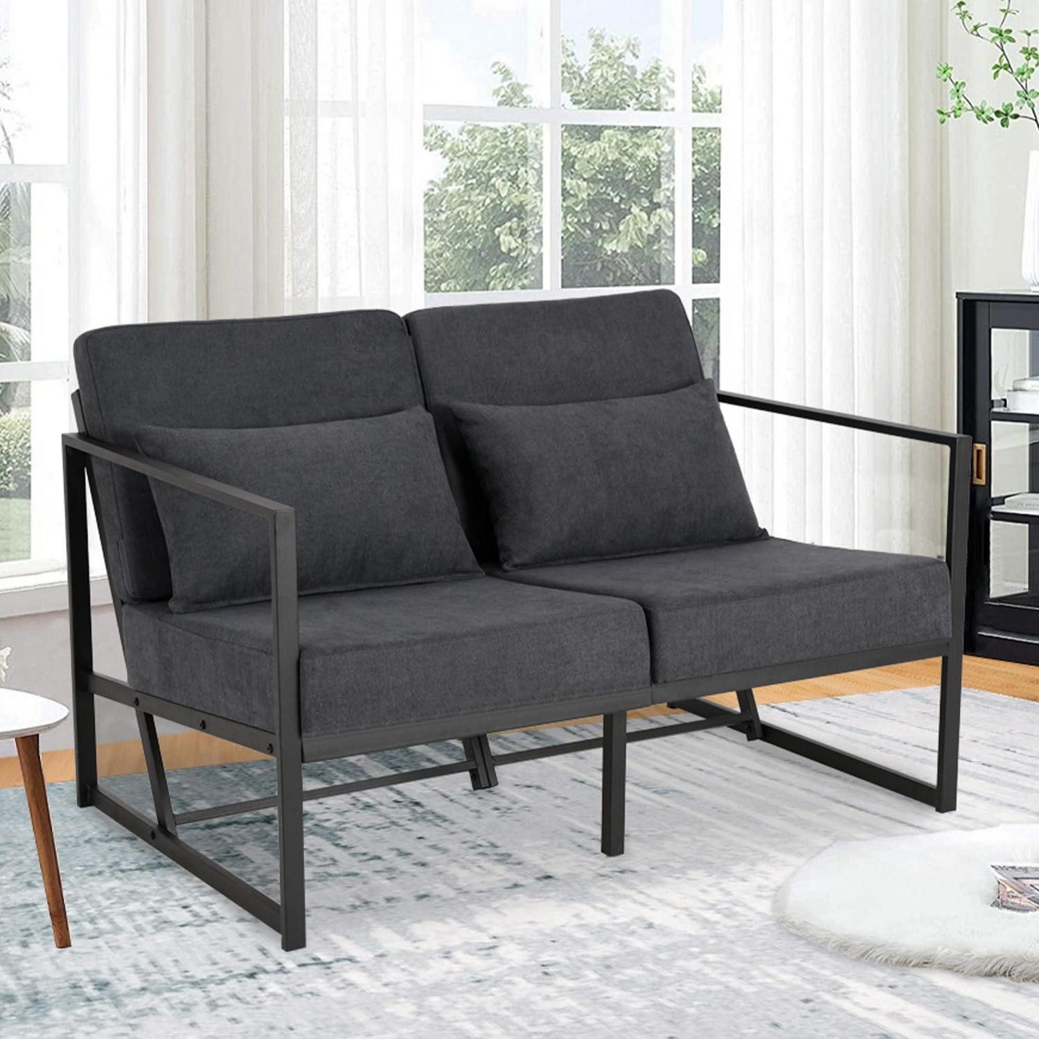 LuxusKollektion Loveseat Sofa Couch Lounge Armlehnen Eisenbeine Wohnzimmer 2 Sitze Dunkelgrau