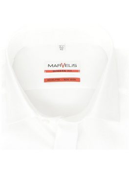 MARVELIS Smokinghemd Galahemd - Modern Fit - Langarm - Einfarbig - Wollweiß verdeckte Knopfleiste, Twill