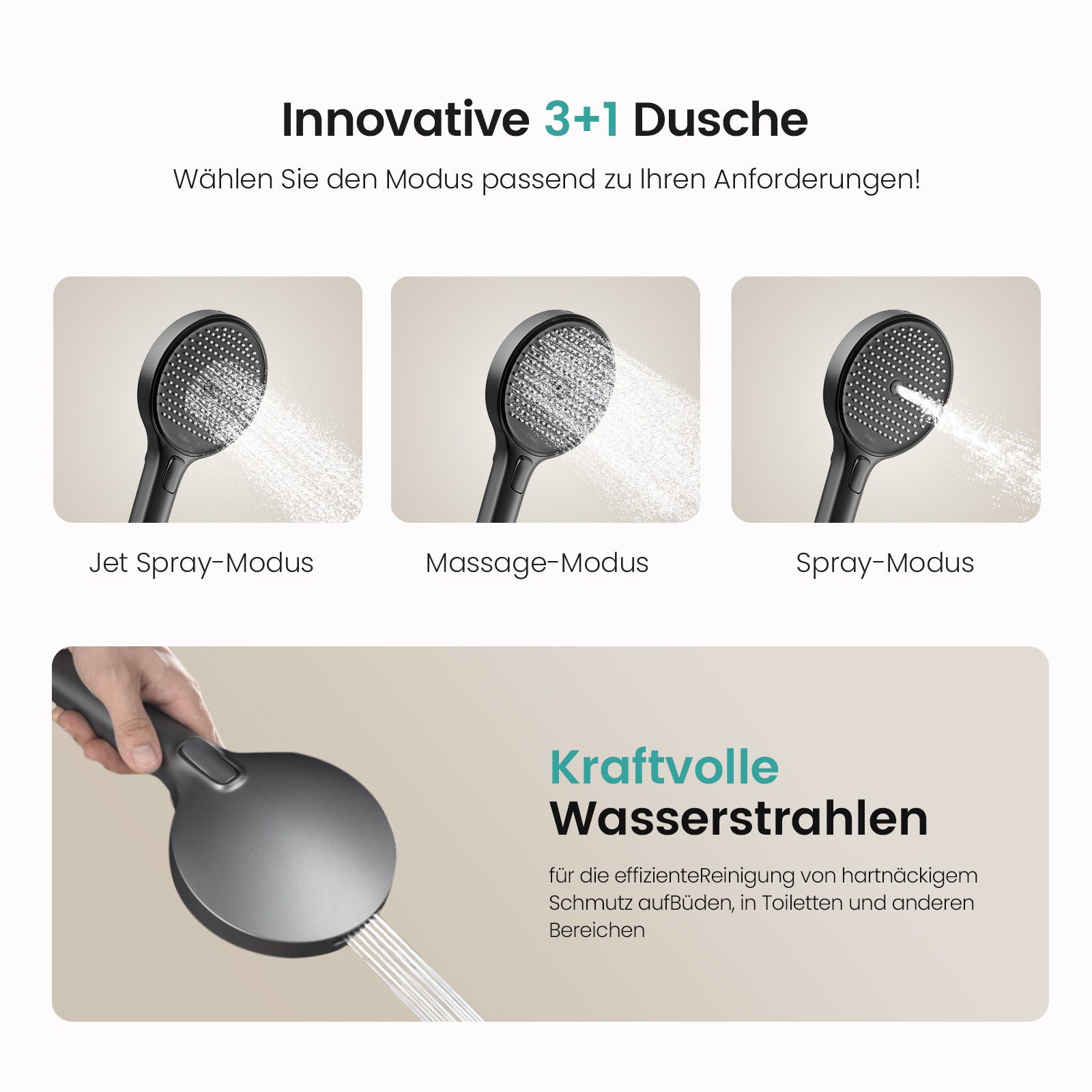 EMKE Duschsystem mit 40cm Glas Thermostat Ablage Home Duschstange aus Messing Set, Höhe 110 cm, 4 Strahlart(en), Set, Brauseschlauch,Thermostat mit Brausegarnit – Bild 4 von 5