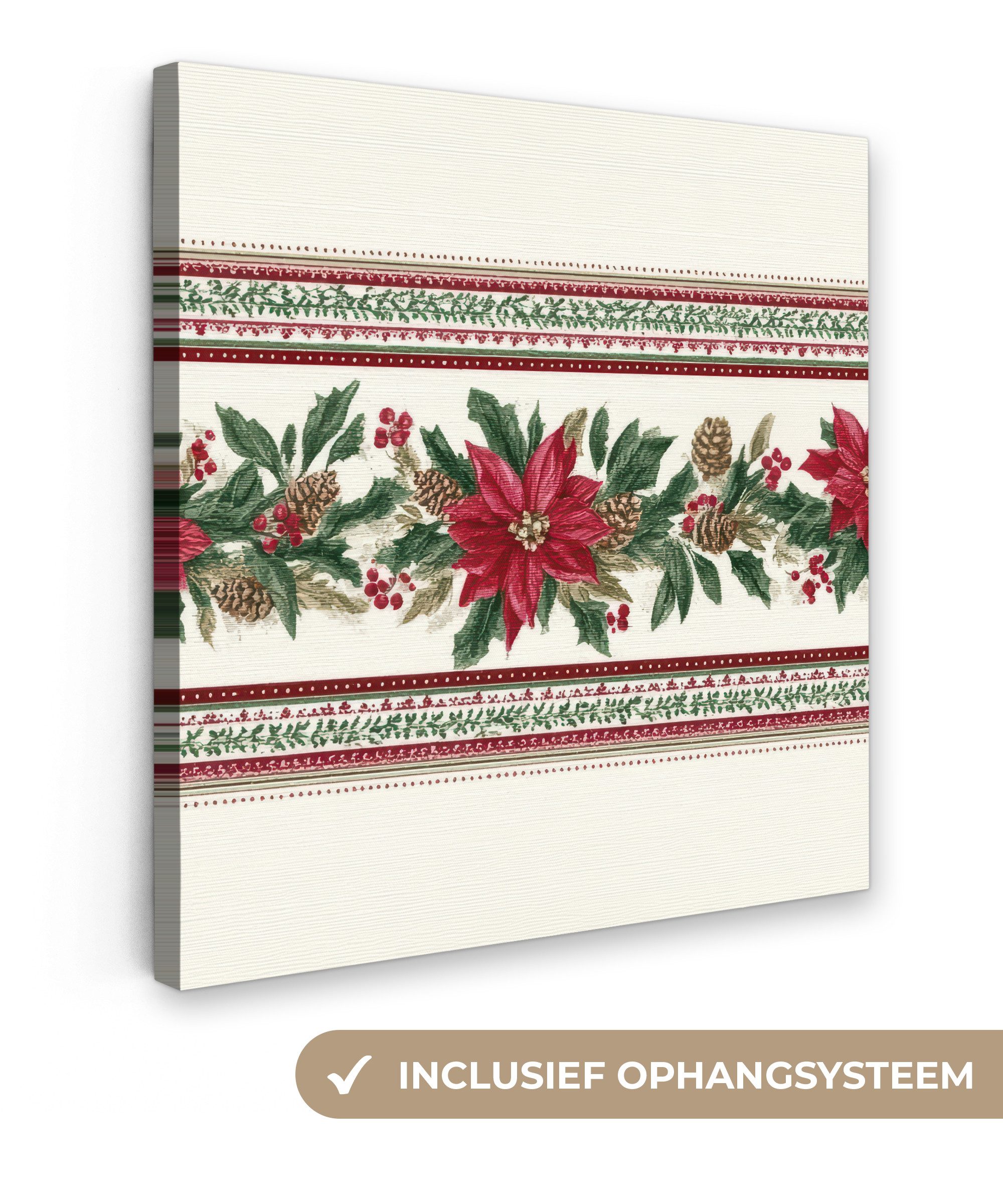 OneMillionCanvasses® Leinwandbild Weihnachtsstreifen - Weihnachtsstern - Rot - Grün, Fotodruck (1 St), Wandbild, Deko Schlafzimmer Wohnzimmer Flur 20x20 cm