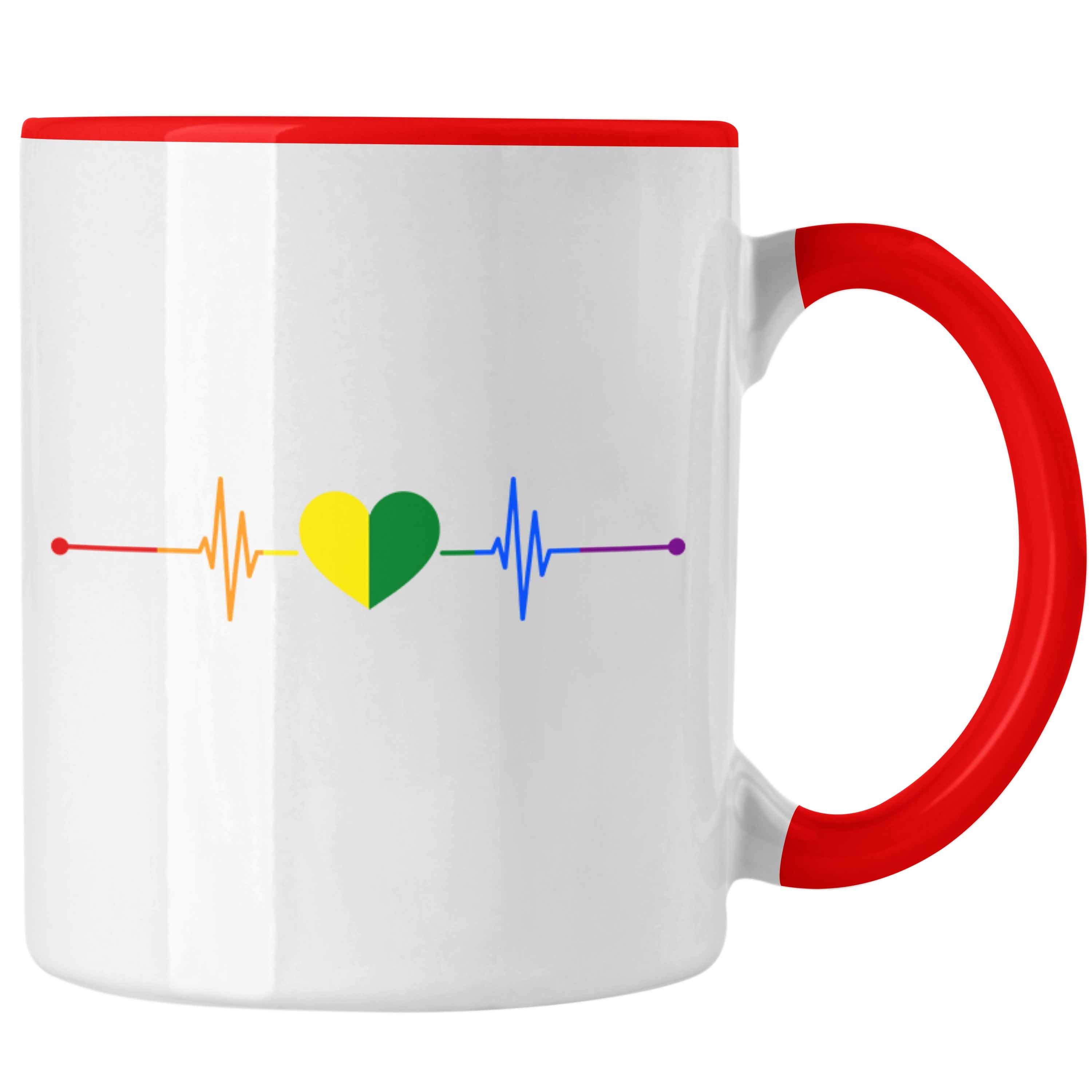 Tasse Lesben Trendation Rot Regenbogen Trendation Tasse LGBT - Pride Schwule Grafik Herzschlag Flagge Transgender Geschenk